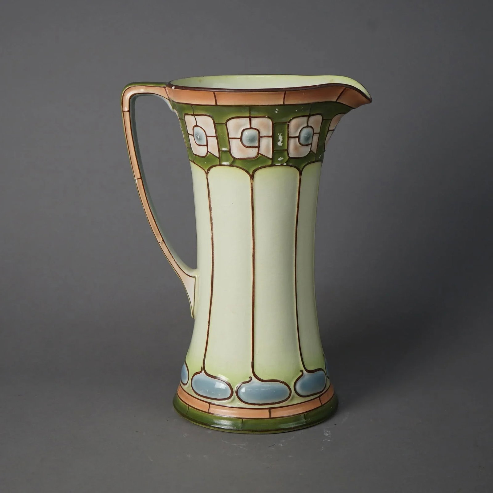 Antique Arts & Crafts Mission Porcelain Stylized Ecla Bowl & Pitcher Set, Circa 1910 - Set of 3 - 2