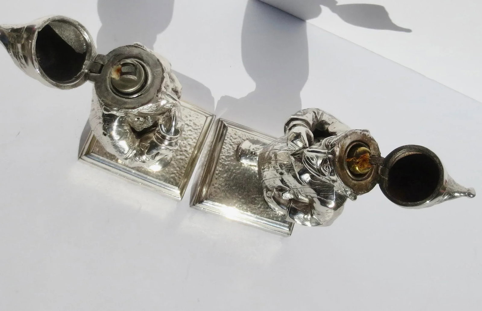 Mr. Punch Lighters Silverplate Circa 1900 -A Pair of Two - 4