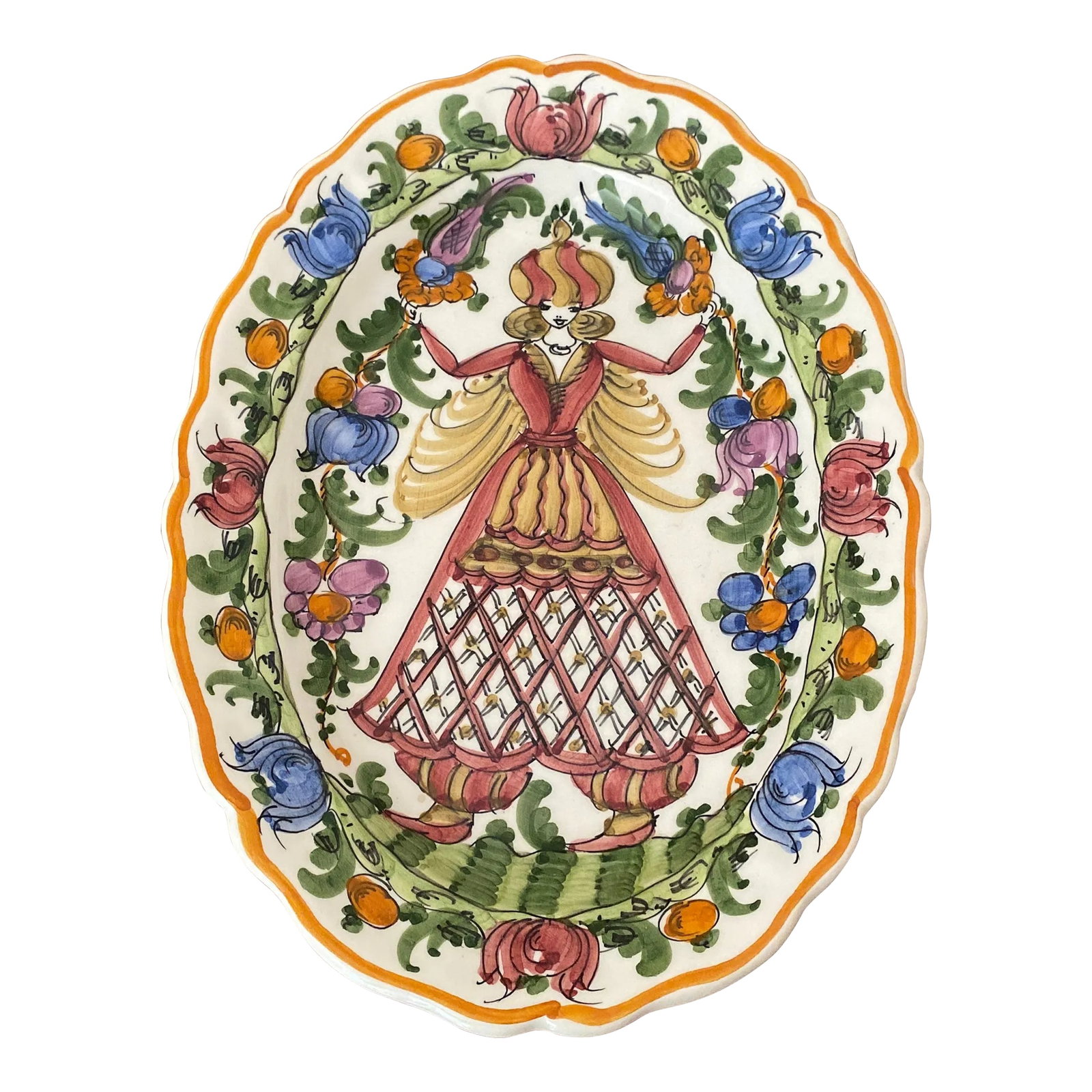 1970s Italian Pottery Hand Painted Hanging Decorative Dish: Beautiful Italian handcrafted and hand painted decorative wall hanging dish signed on the back Condition: Alterations: Original Condition Unaltered Imperfections: Some Imperfections Condition Notes: