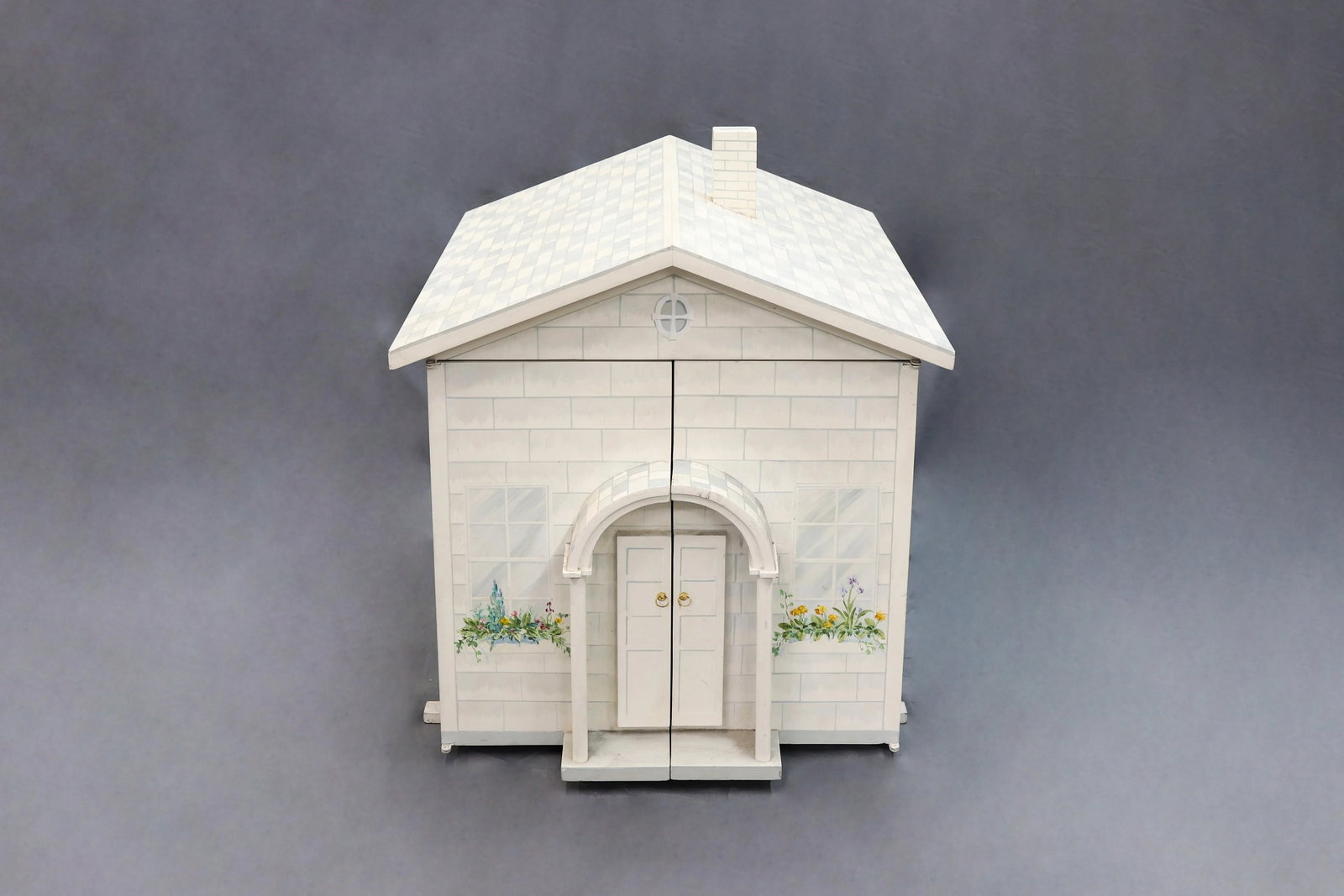 Vintage White Painted Dollhouse With Swing-Open Front - 2