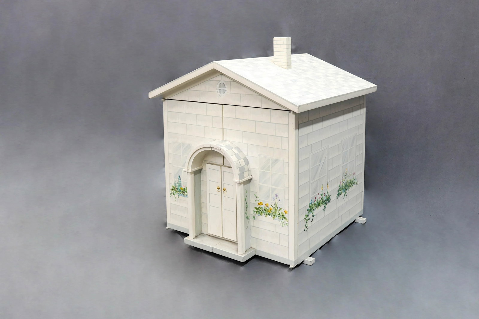 Vintage White Painted Dollhouse With Swing-Open Front - 3