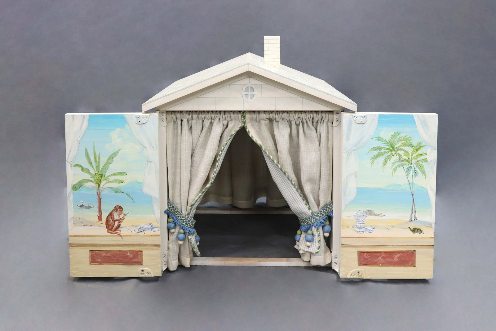 Vintage White Painted Dollhouse With Swing-Open Front - 5