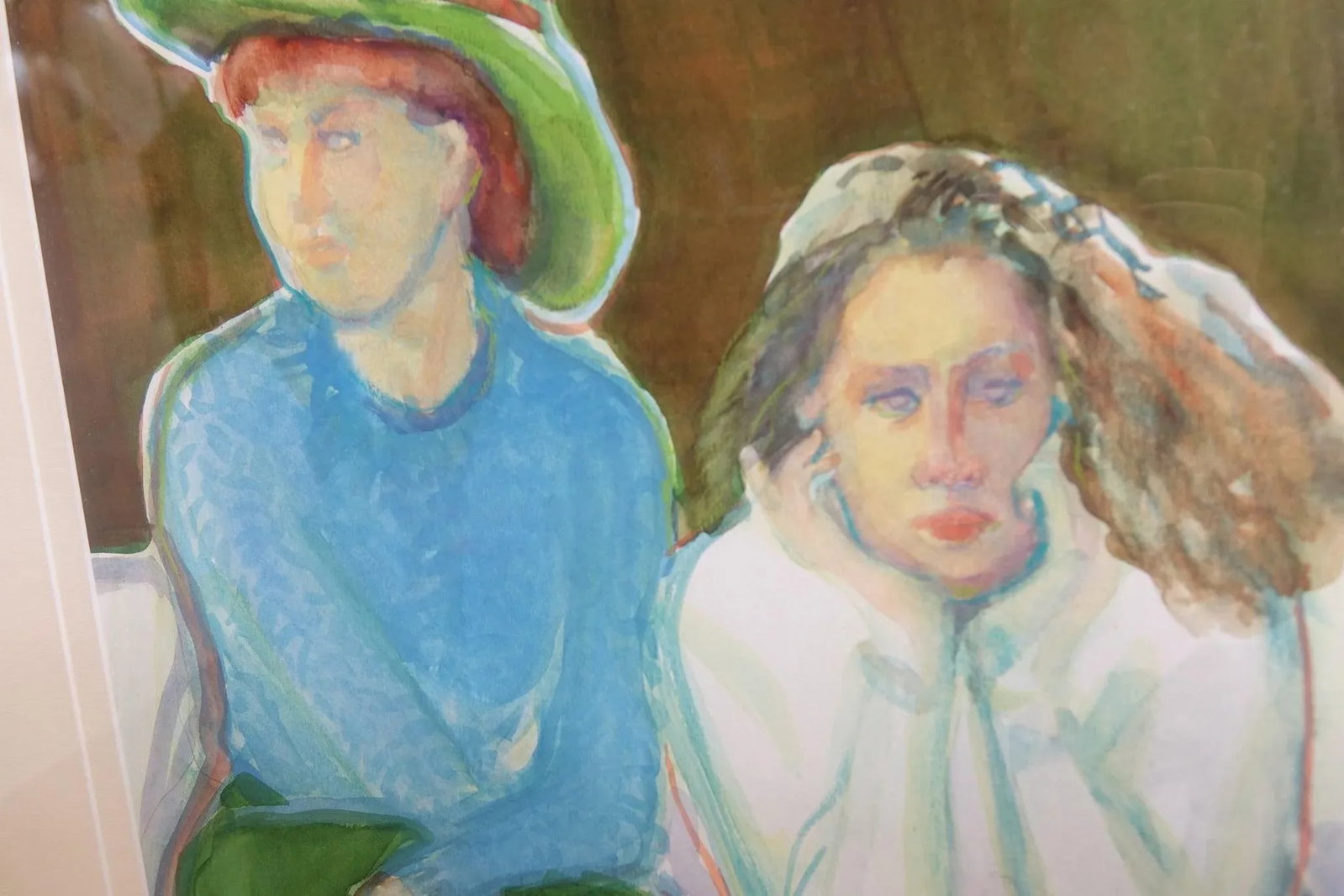 Waiting in Silence - Late 20th Century Watercolor Painting Signed on the Bottom, Framed - 2
