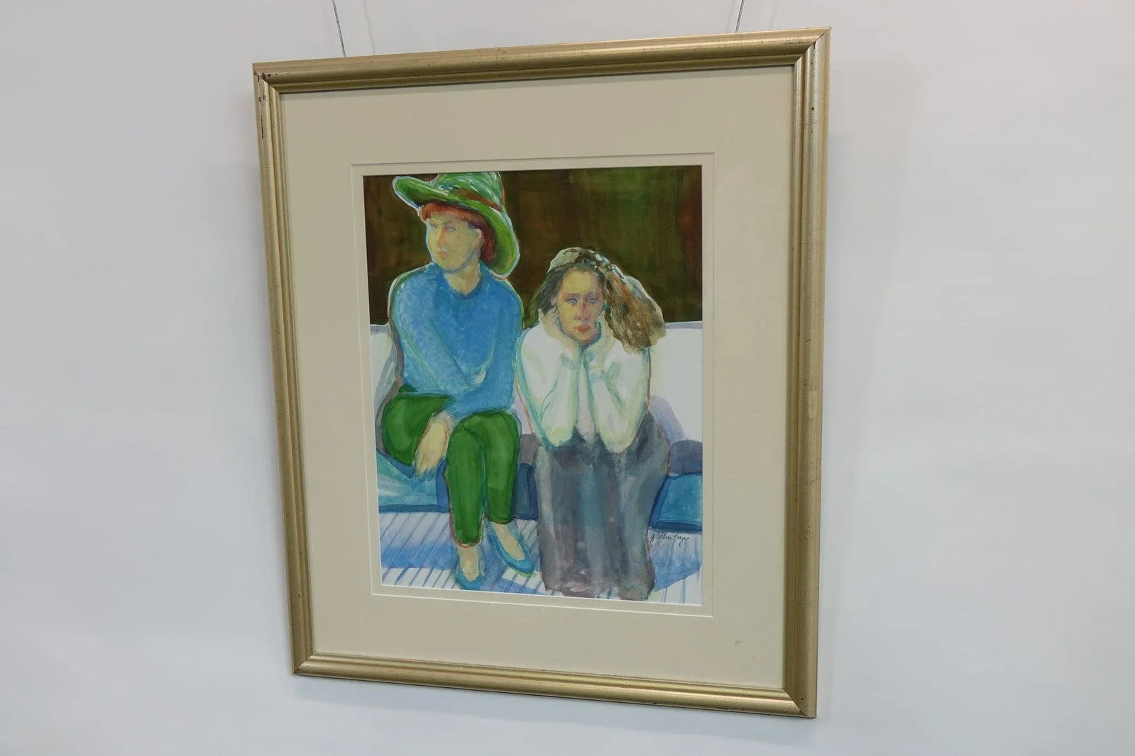 Waiting in Silence - Late 20th Century Watercolor Painting Signed on the Bottom, Framed - 5