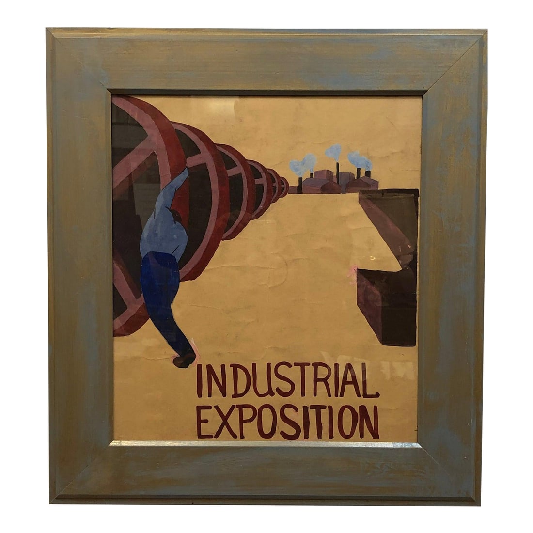 Mid 20th Century Industrial Exposition Original Acrylic Painting on Paper: Industrial Exposition, Original Acrylic Painting on Paper - 25" x 25" This striking original acrylic painting on paper, titled Industrial Exposition, captures the bold aesthetic and optimism of early 