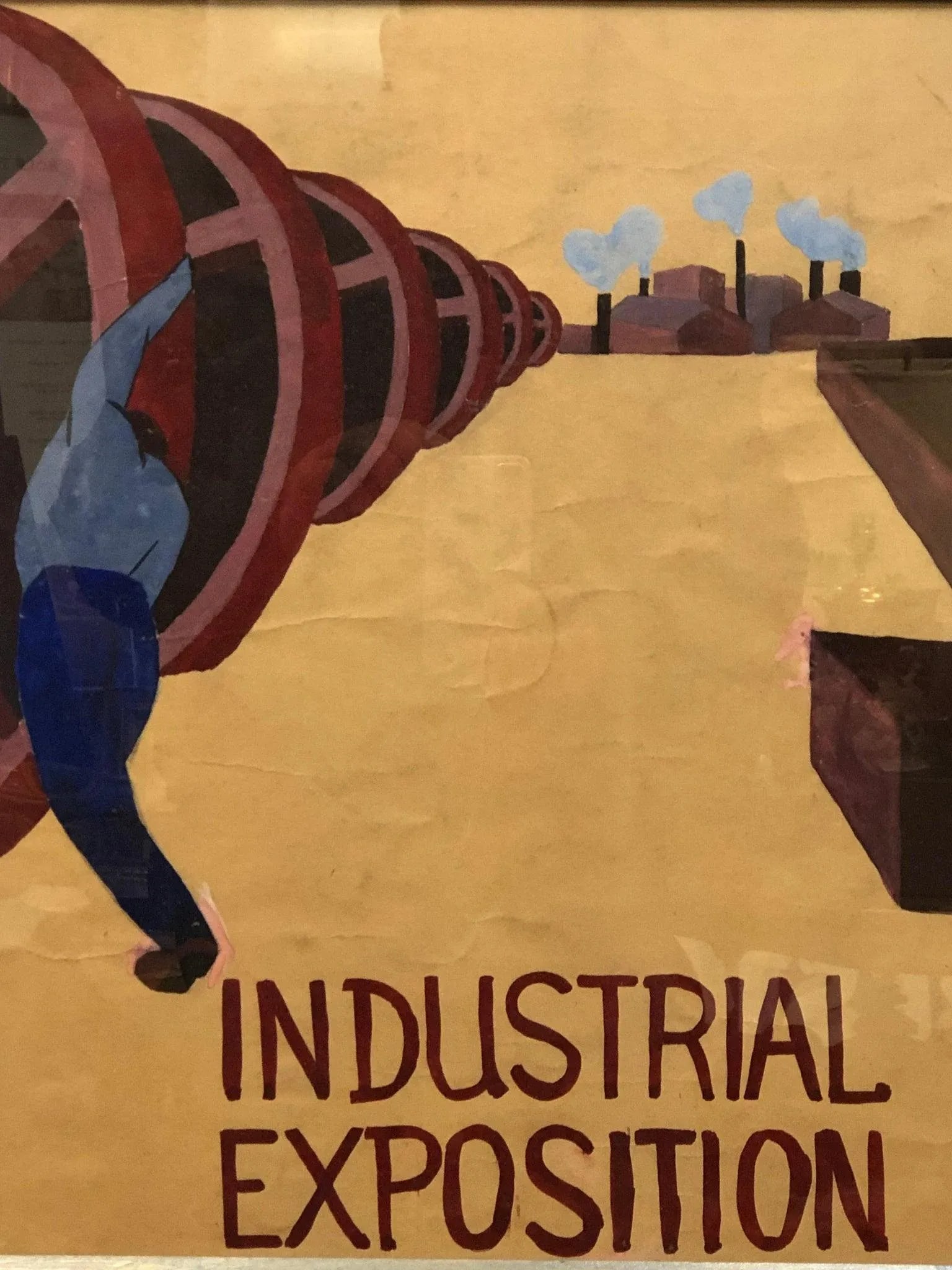 Mid 20th Century Industrial Exposition Original Acrylic Painting on Paper - 2