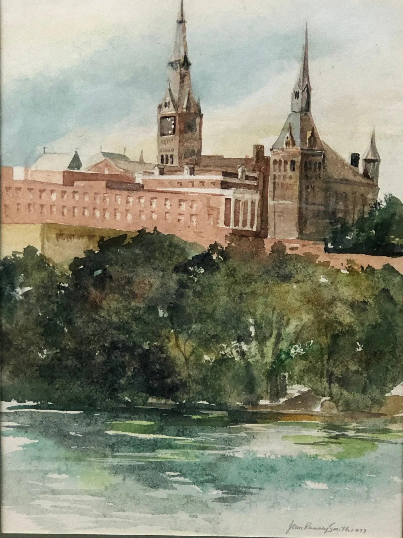 Georgetown University by Jean Ranney Smith - Original Watercolor 1977 Signed, Framed - 2