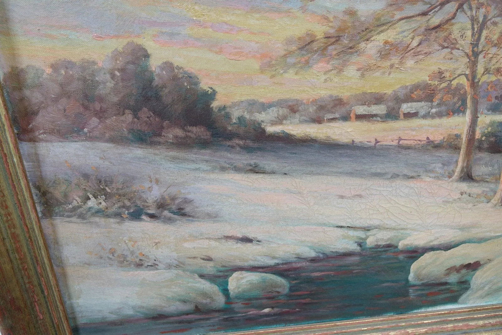 Mid 20th Century Winter's Golden Silence - Oil on Canvas Signed Original - 2