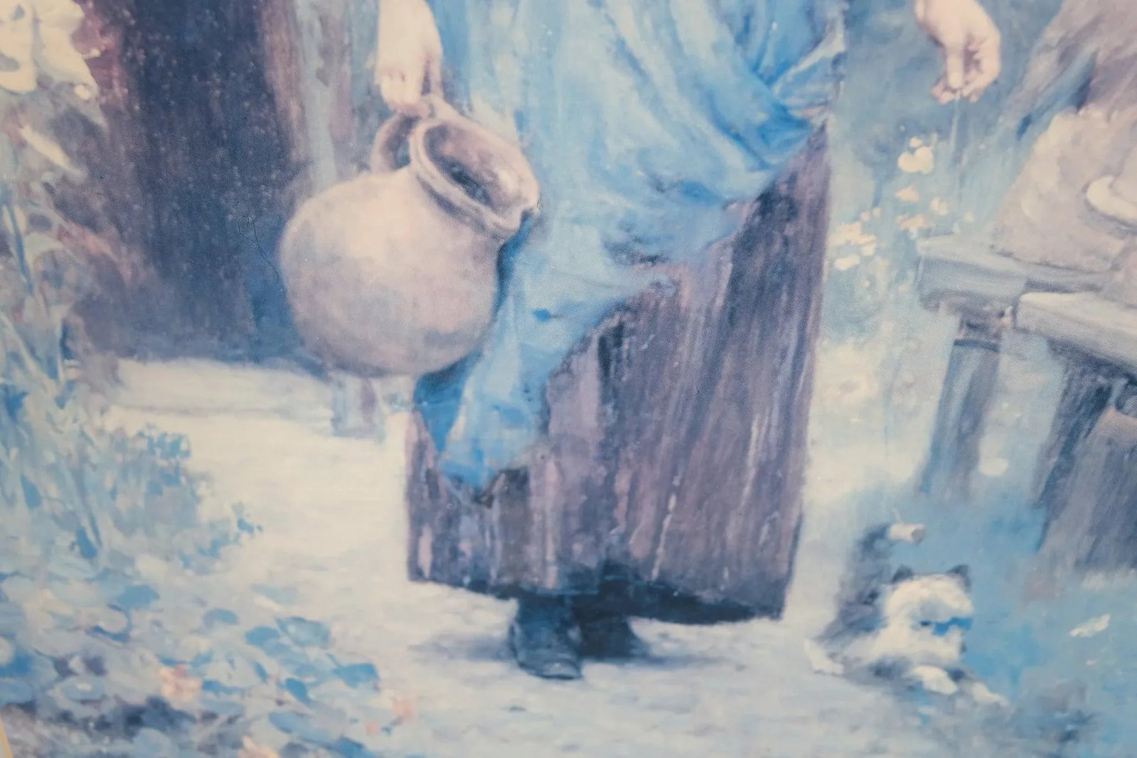 In the Garden - Early 20th Century Print Oil on Canvas Signed on the Bottom, Framed - 6