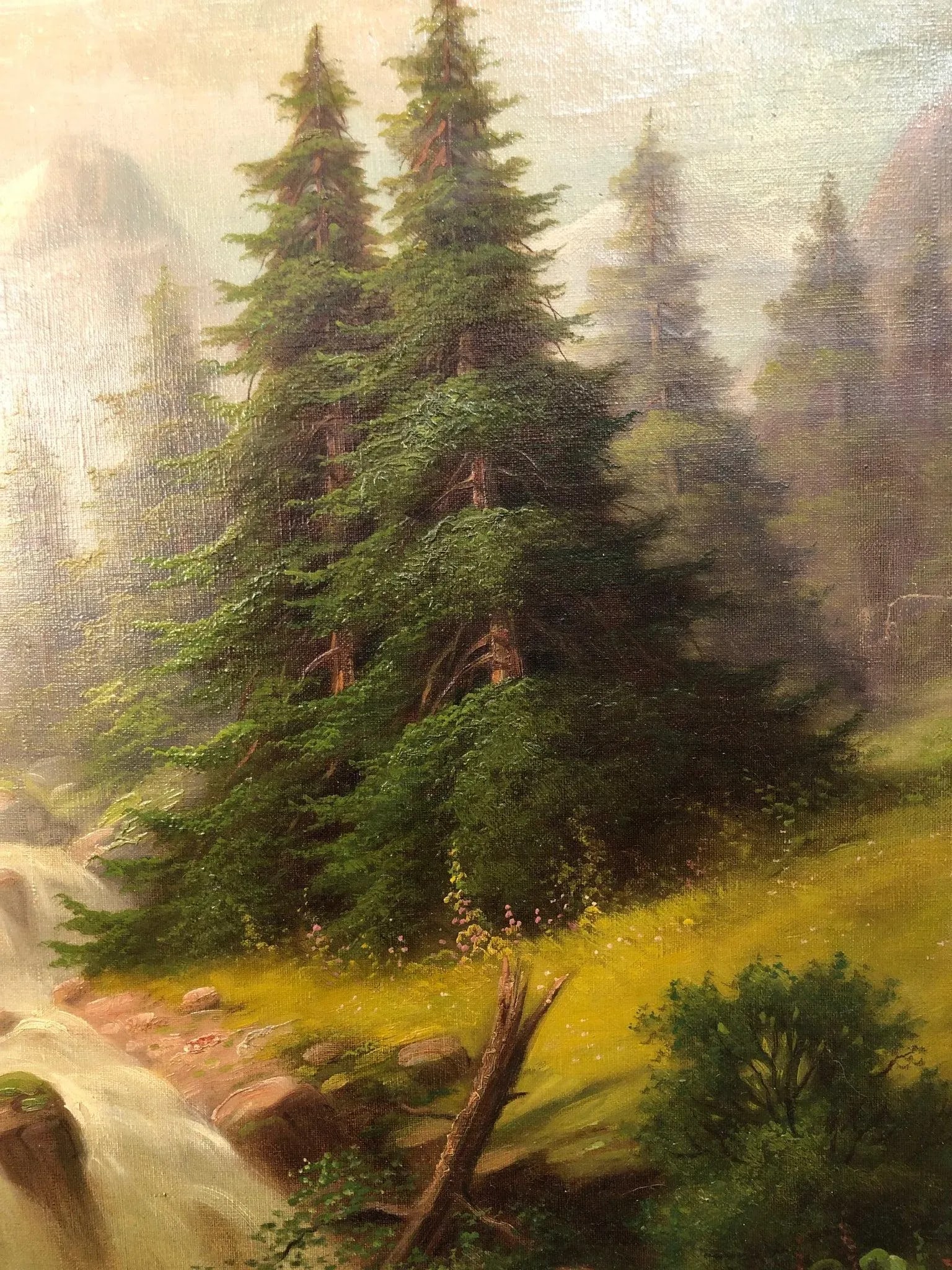 Early 20th Century Original Oil on Canvas – Realistic Babbling Brook & Forest Scene, Framed - 3