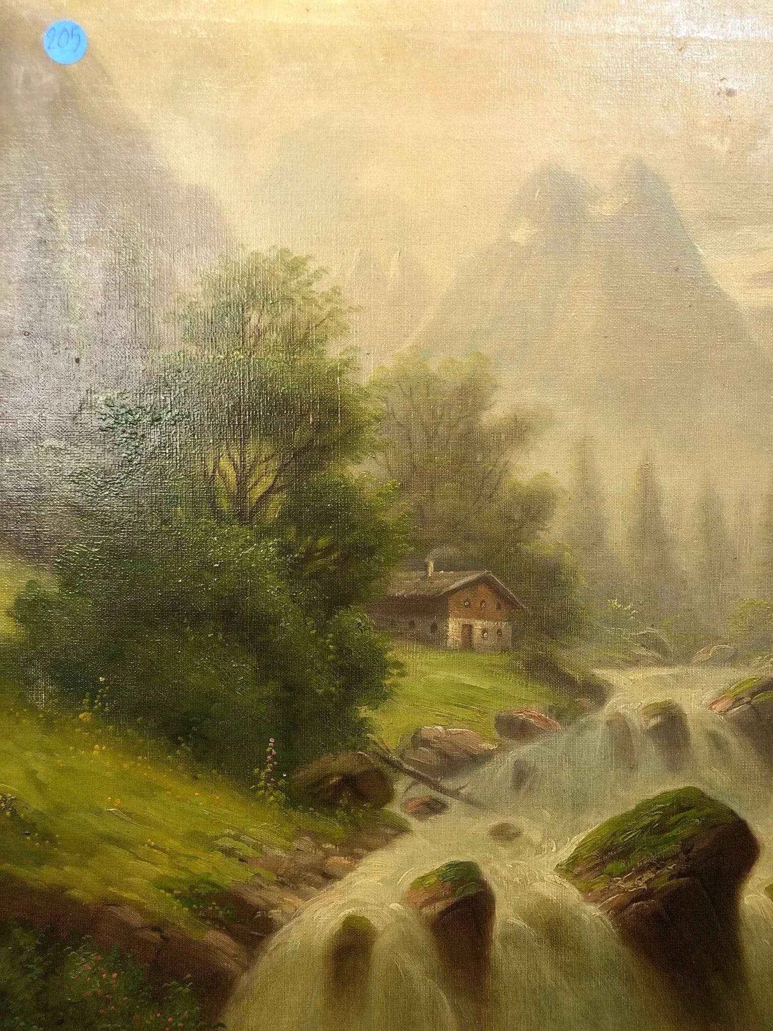 Early 20th Century Original Oil on Canvas – Realistic Babbling Brook & Forest Scene, Framed - 4