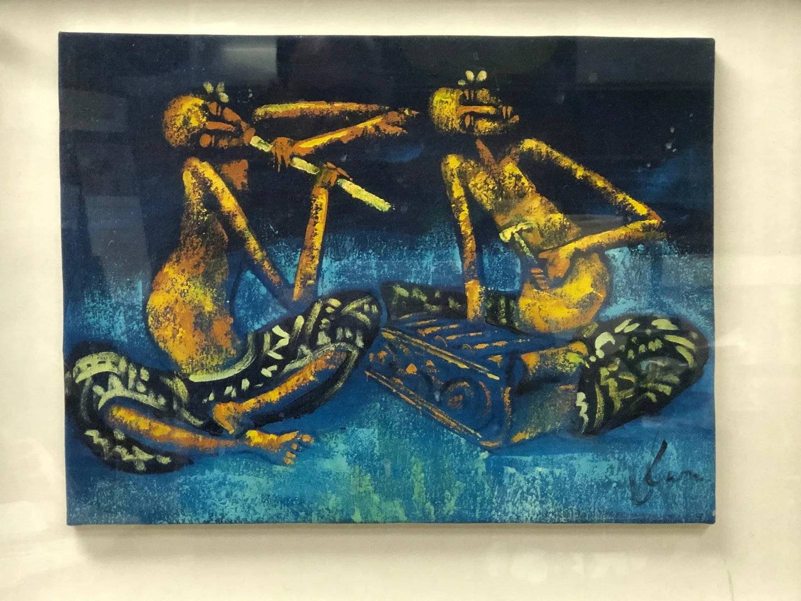 Mid 20th Century The Musicians Original Oil Painting on Canvas Board Signed - 2