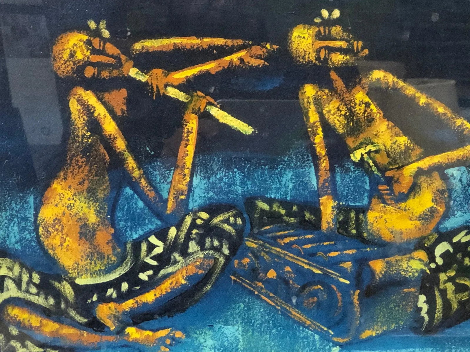 Mid 20th Century The Musicians Original Oil Painting on Canvas Board Signed - 3