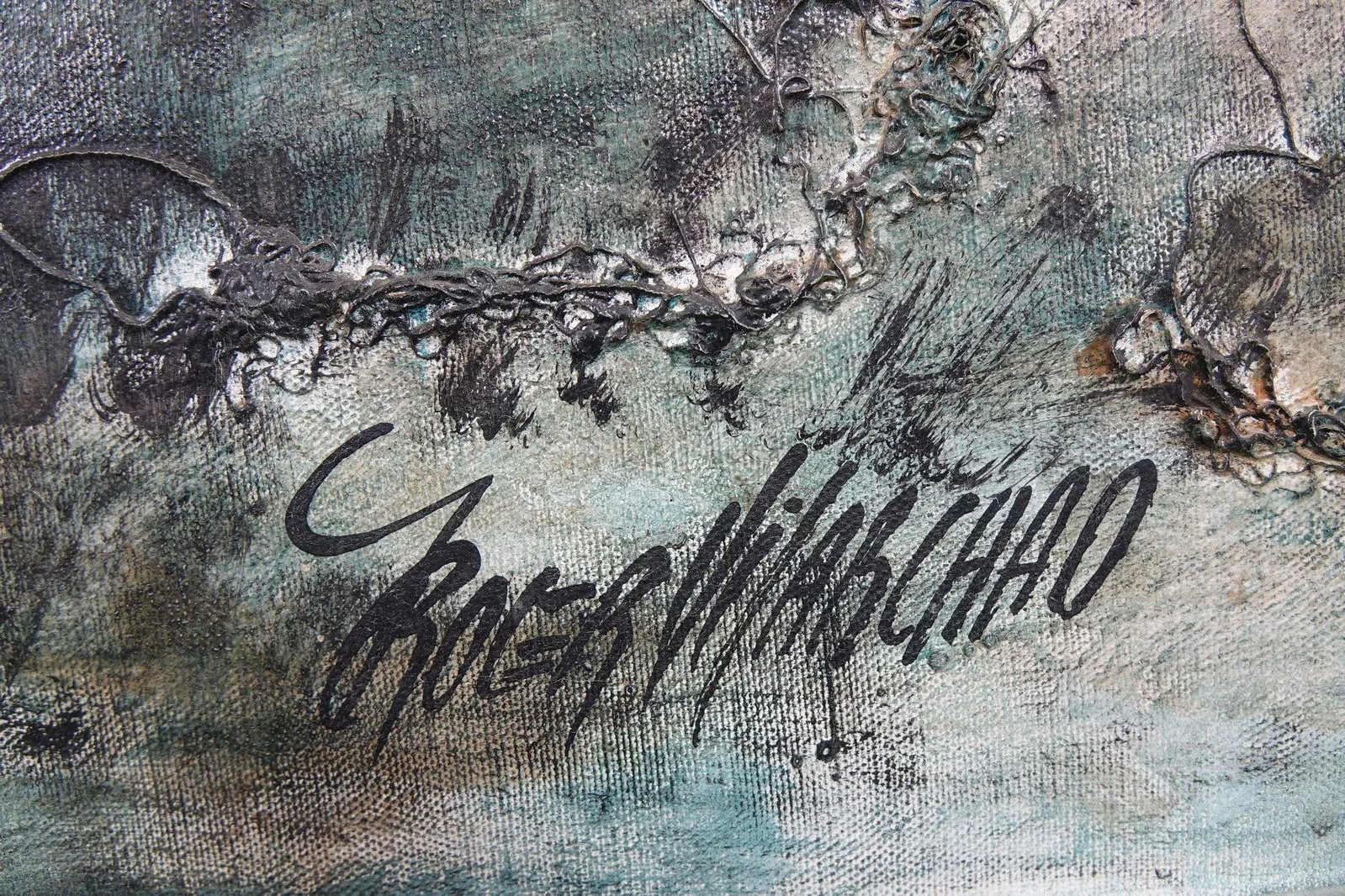 Late 20th Century Village in the Mountain Pass Oil on Canvas Mixed Media Signed Original - 5