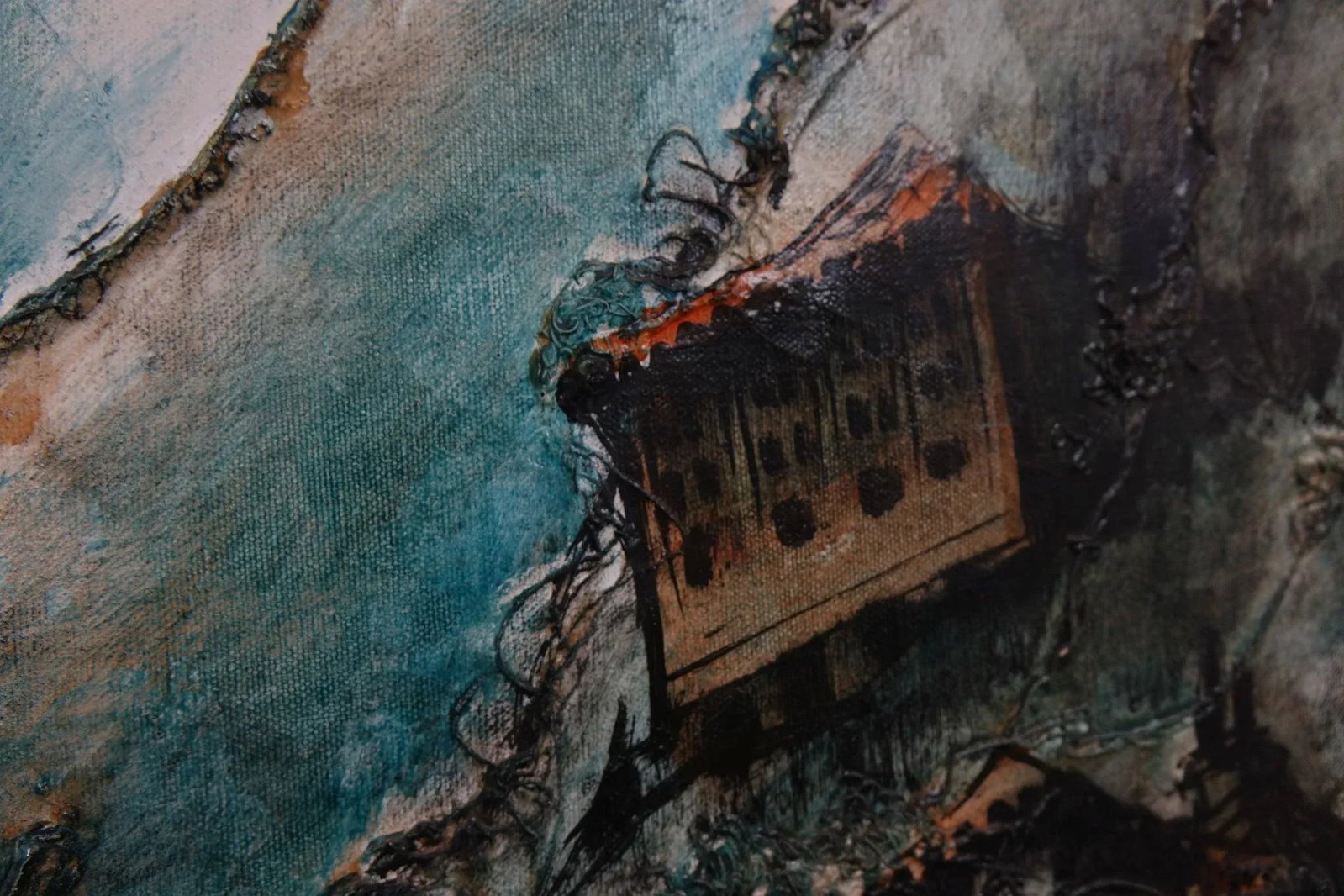Late 20th Century Village in the Mountain Pass Oil on Canvas Mixed Media Signed Original - 6