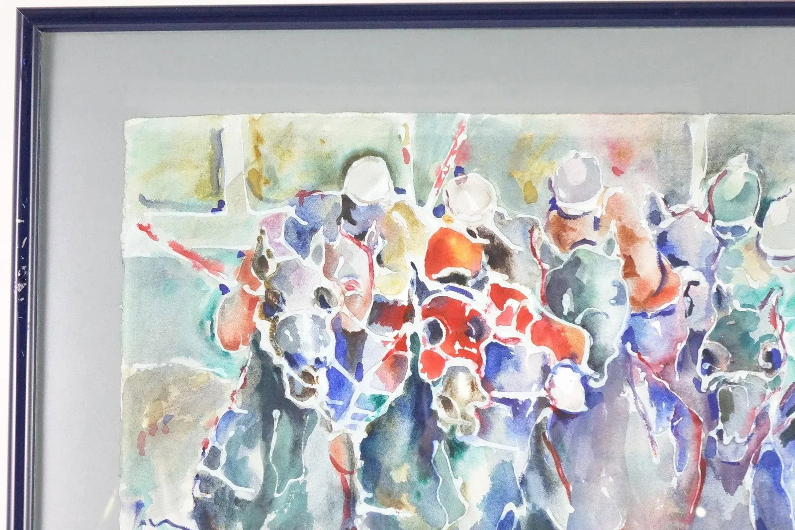 Horse Jockeys Original Loes Verspoor Watercolor Painting Signed - 5