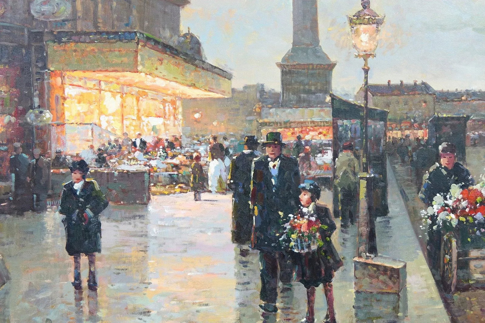 Late 20th Century European School the Market Oil on Canvas Signed Original - 3