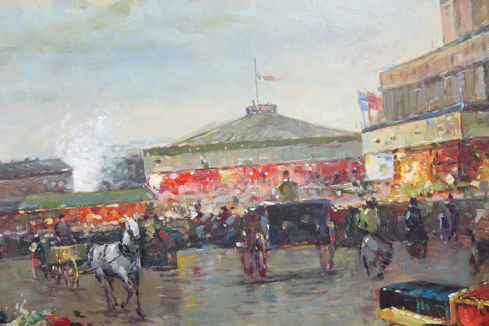 Late 20th Century European School the Market Oil on Canvas Signed Original - 7