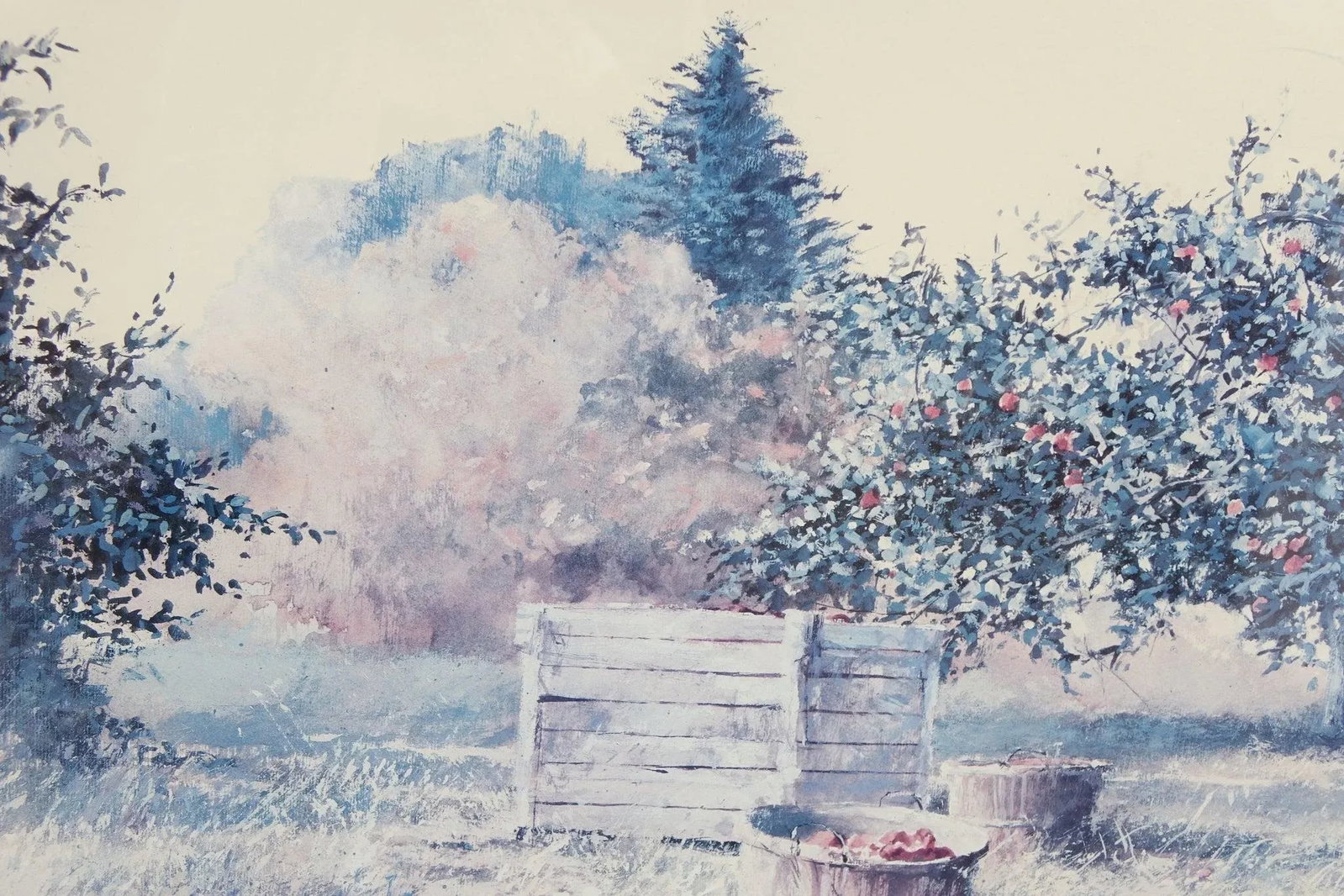 First Picking - Late 20th Century Print of Watercolor Painting Signed on the Bottom, Framed - 2