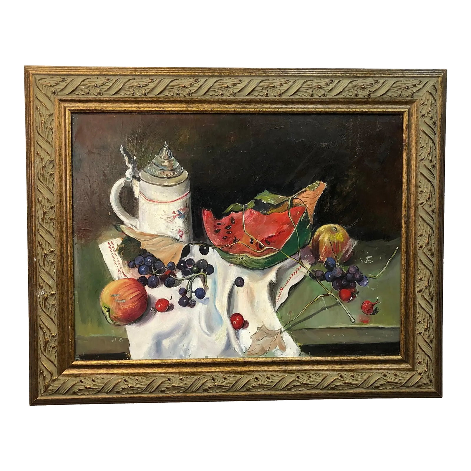 Mid 20th Century Still Life Original Oil Painting on Board: Still Life – Original Oil on Board – 30Êº × 24Êº This striking still life painting is a beautifully executed oil on board composition, capturing the richness and