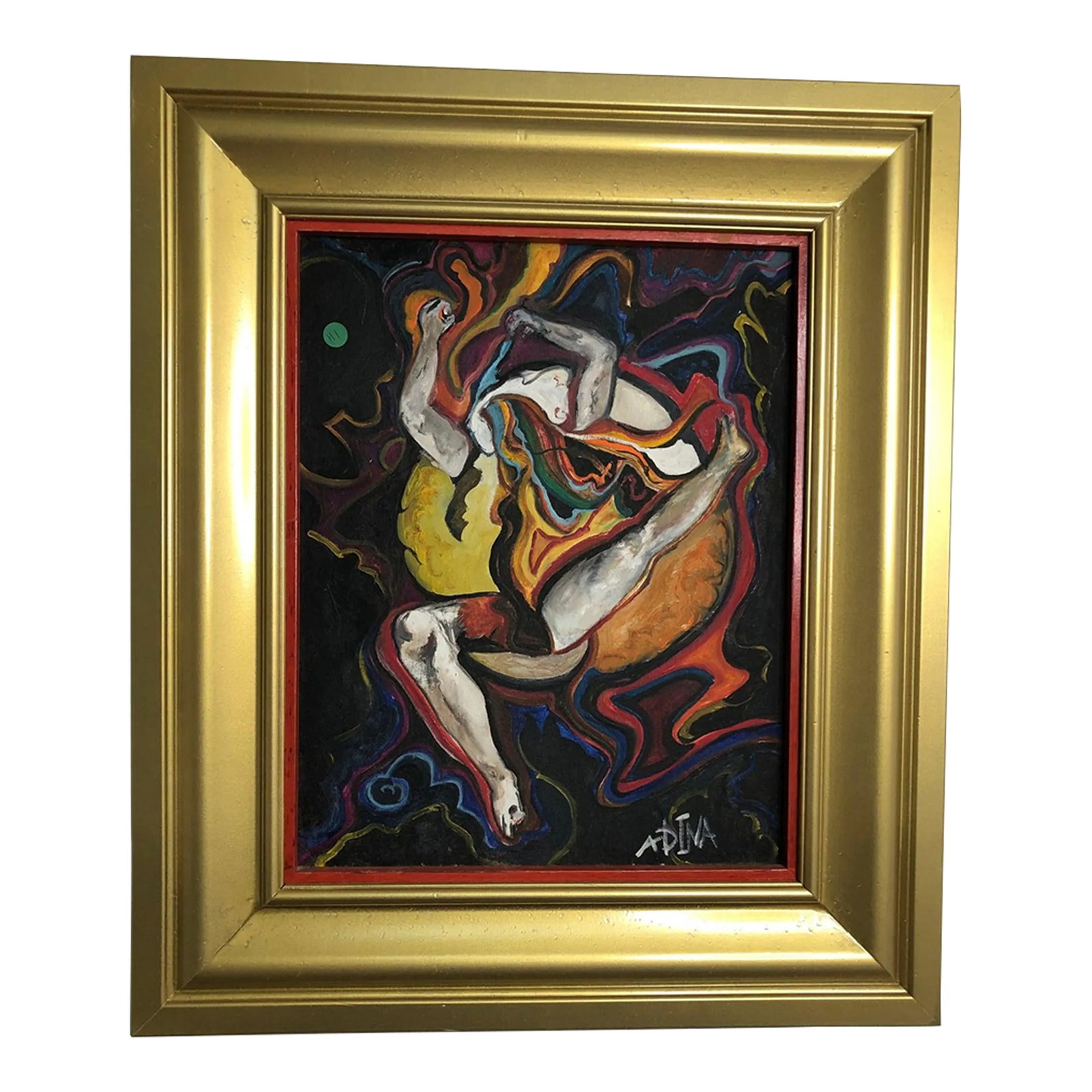 Abstract Oil on Canvas Signed on the Bottom: Abstract Oil on Canvas - Signed on the Bottom - 29" x 25" This striking abstract oil painting on canvas showcases a dynamic composition of vivid colors and expressive brushstrokes, capturing a sense