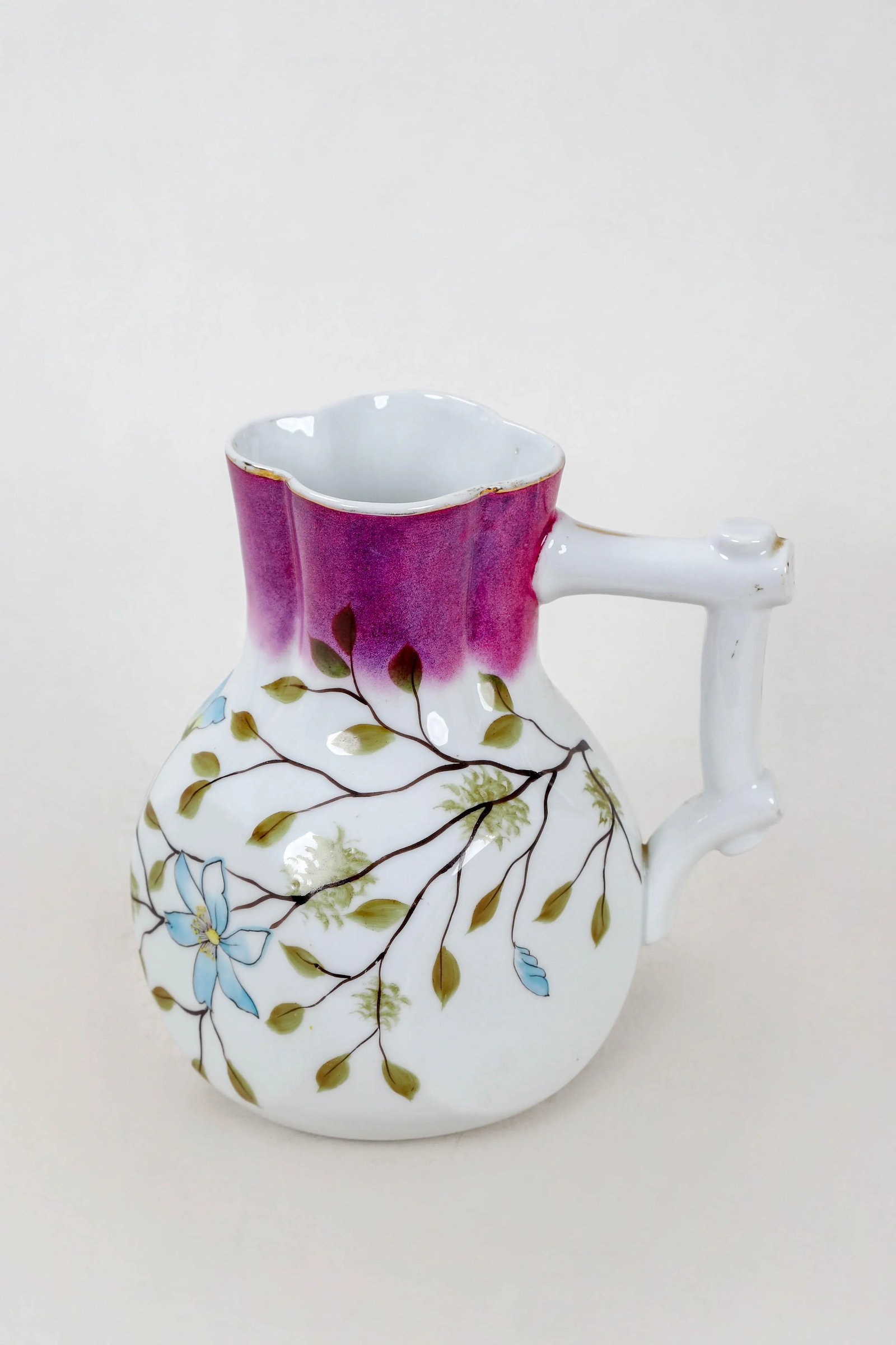 Vintage Purple Necked Porcelain Pitcher - 2