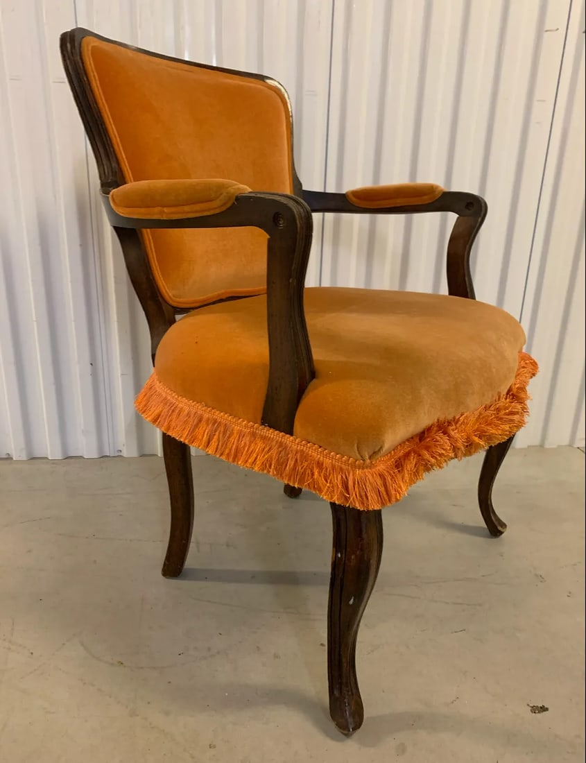 1940s Orange Upholstered Bergere Chair - 3