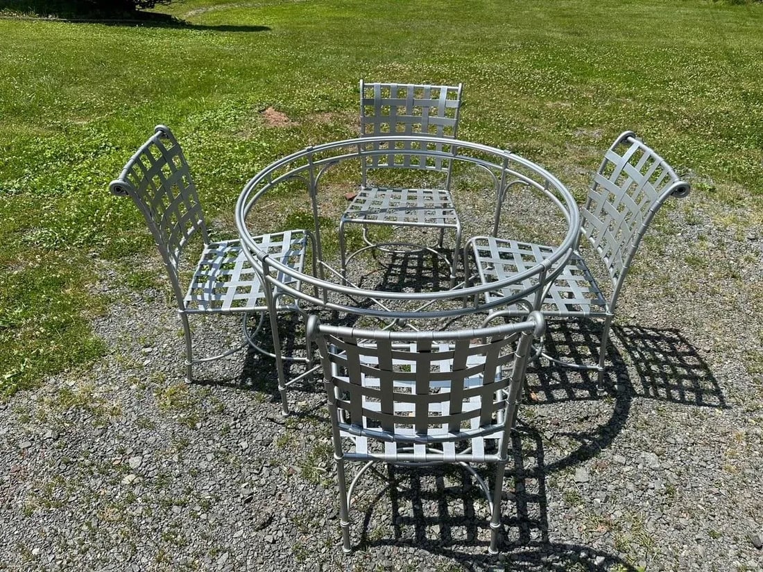 1980s Silver Powder Coated Patio Dining Table & 4 Chairs - 2