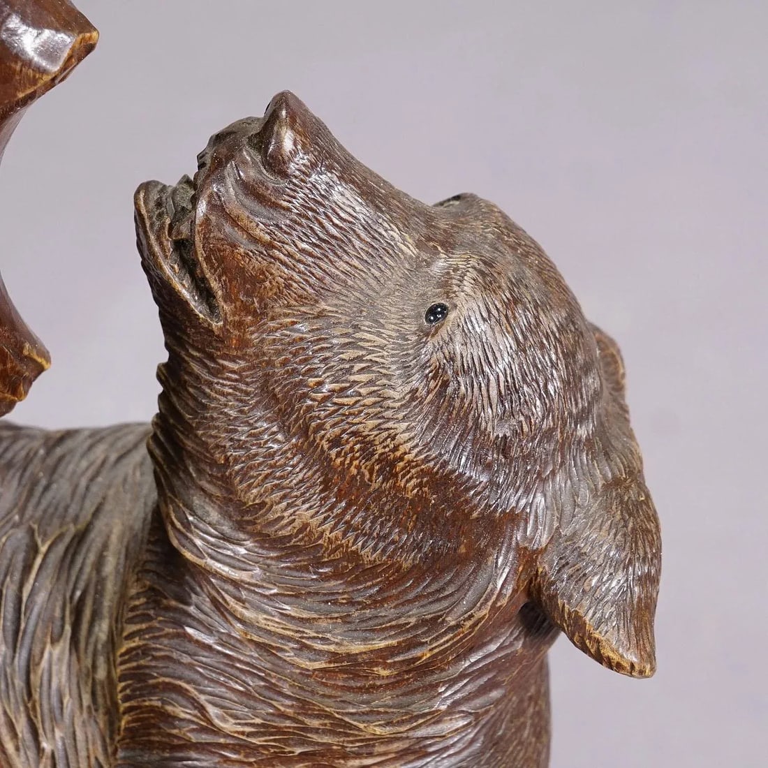 A Wooden Carved Black Forest Bear With Glass Vase Ca. 1900s - 4