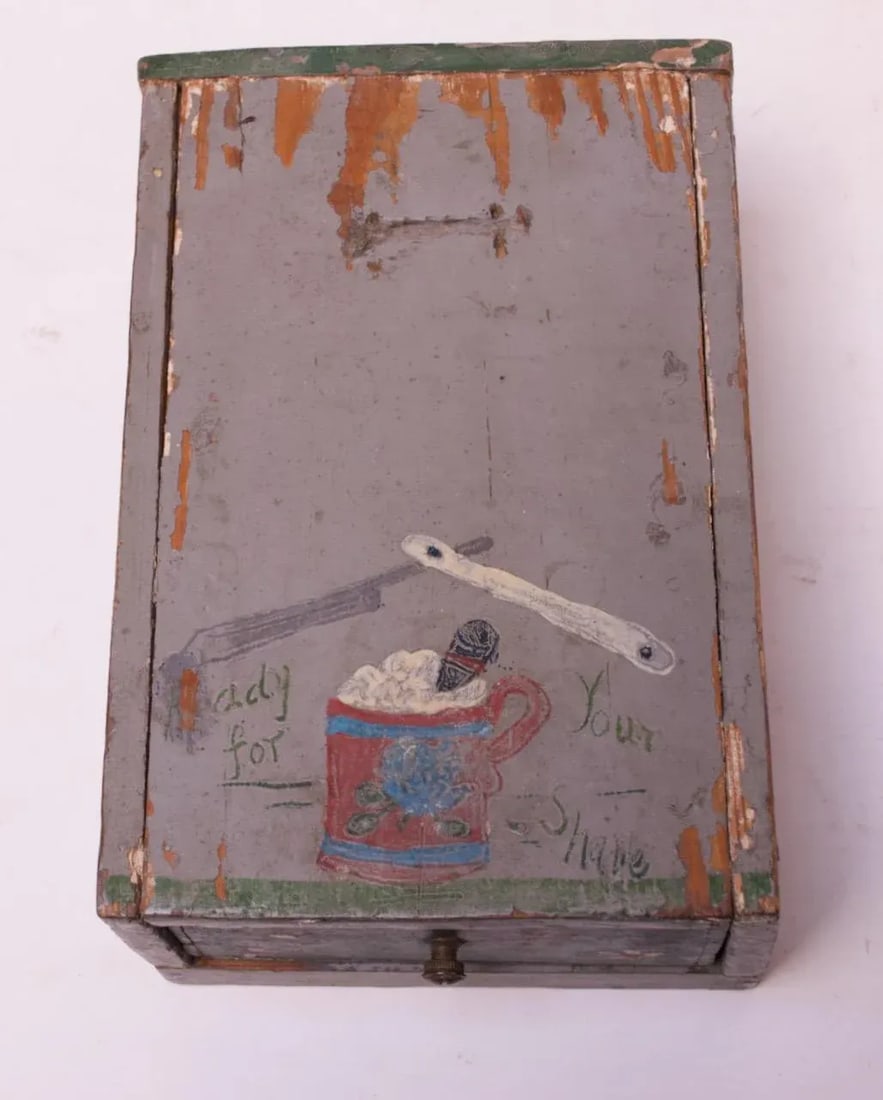 19th Century Folk Art Hand-Painted Shave Box / Caddy - 13