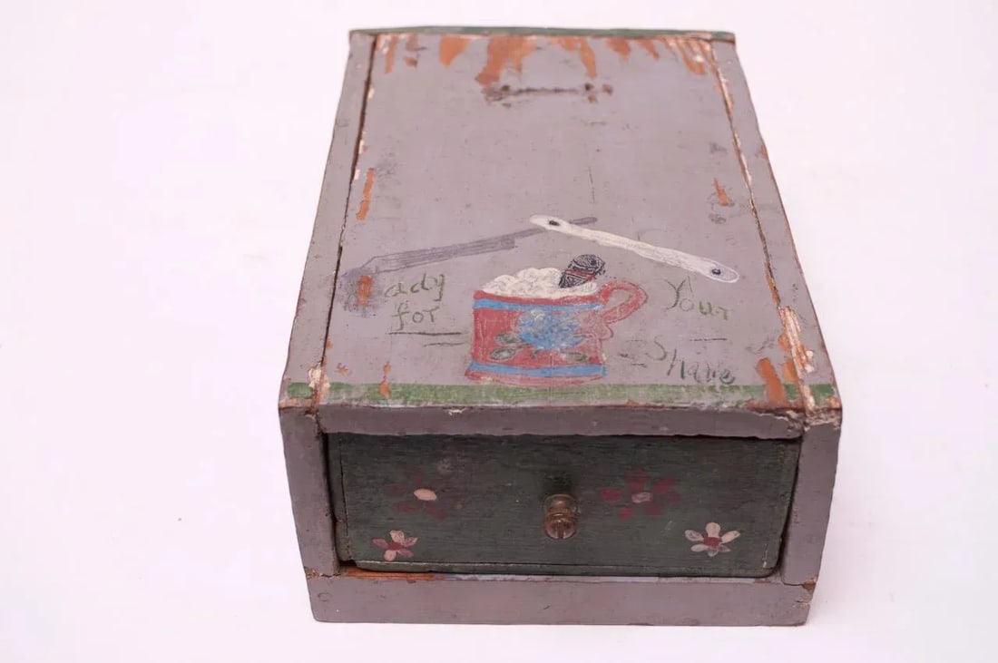 19th Century Folk Art Hand-Painted Shave Box / Caddy - 2