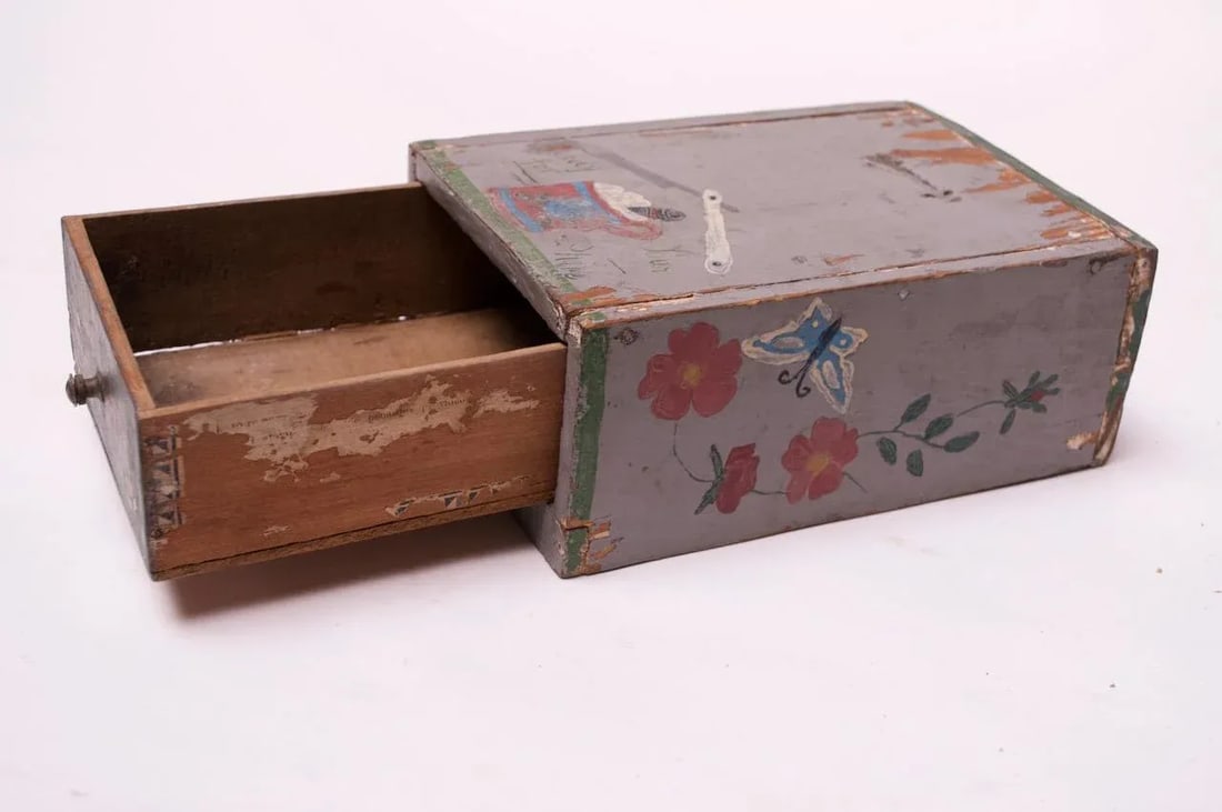 19th Century Folk Art Hand-Painted Shave Box / Caddy - 5