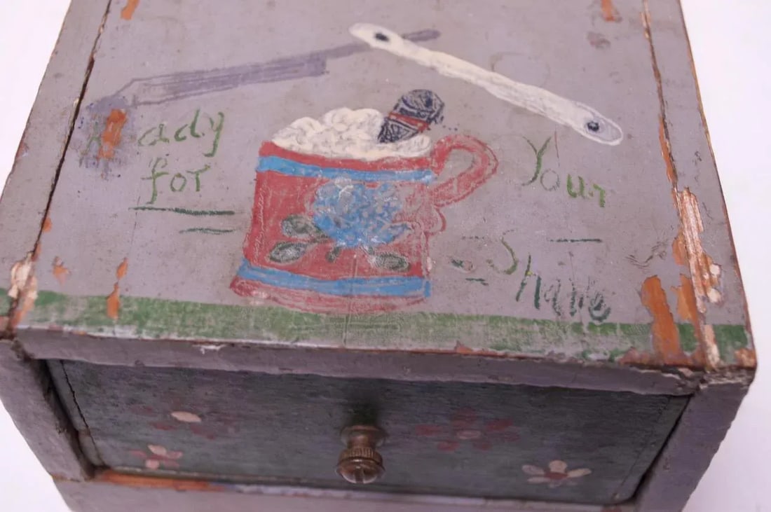 19th Century Folk Art Hand-Painted Shave Box / Caddy - 7
