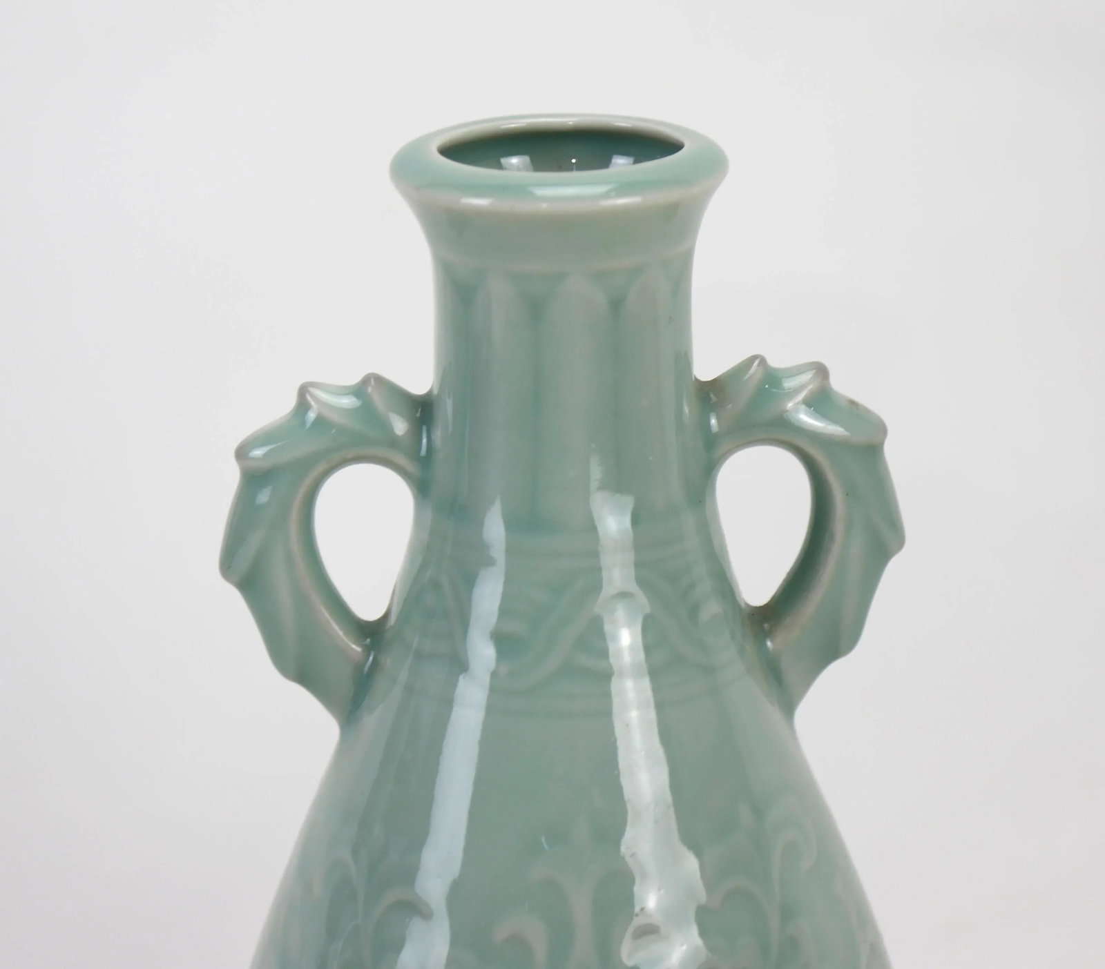 A Pair of 20th Century Celadon Vases With Handles - 4