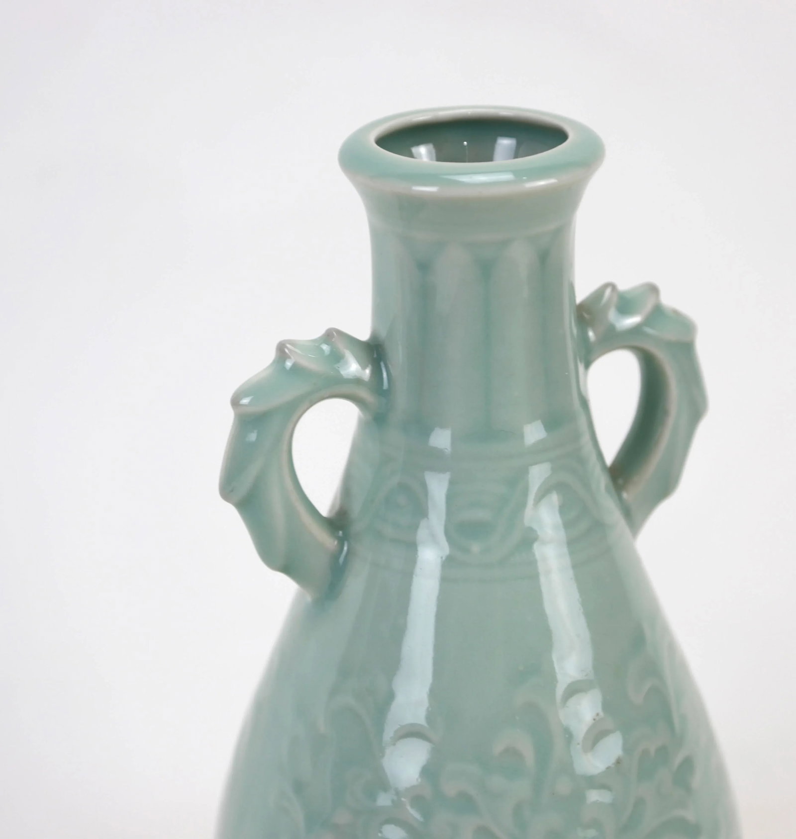A Pair of 20th Century Celadon Vases With Handles - 5