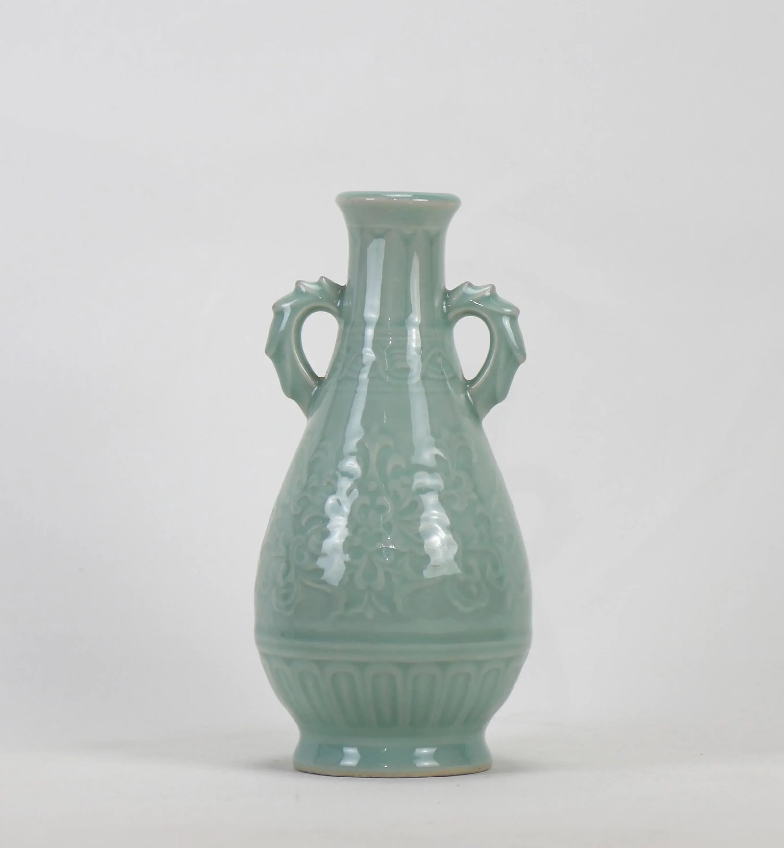 A Pair of 20th Century Celadon Vases With Handles - 7