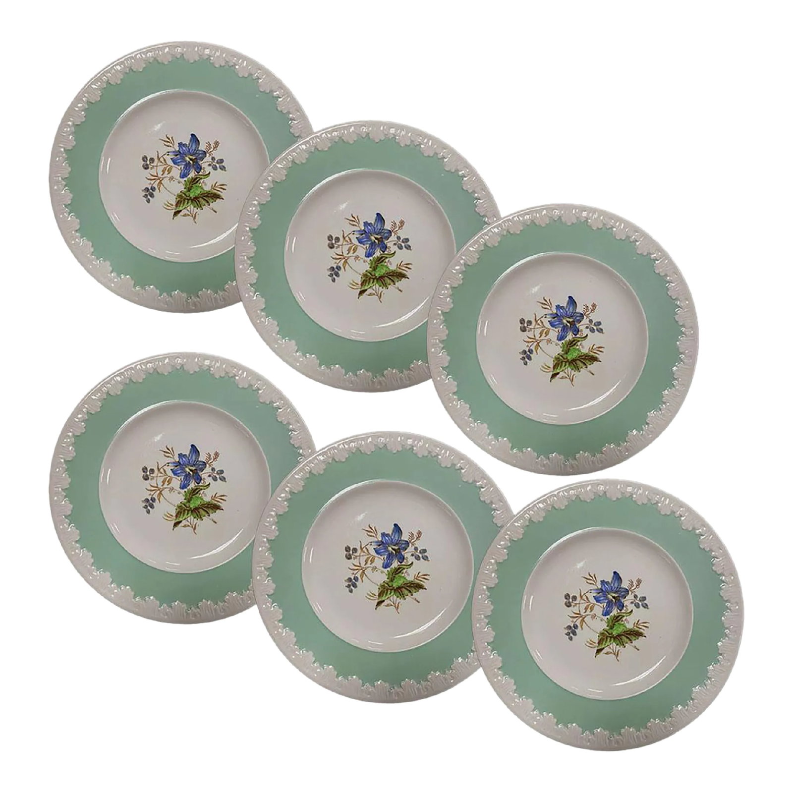 Wedgwood China Corinthian Hampton Court Salad Plates - Set of 6: Set of 6 Wedgwood china Hampton Court salad plates in the stunning Corinthian pattern. Made in England, new condition. Width: 8 3/8 in Condition: Alterations: Original Condition Unaltered Imperfection