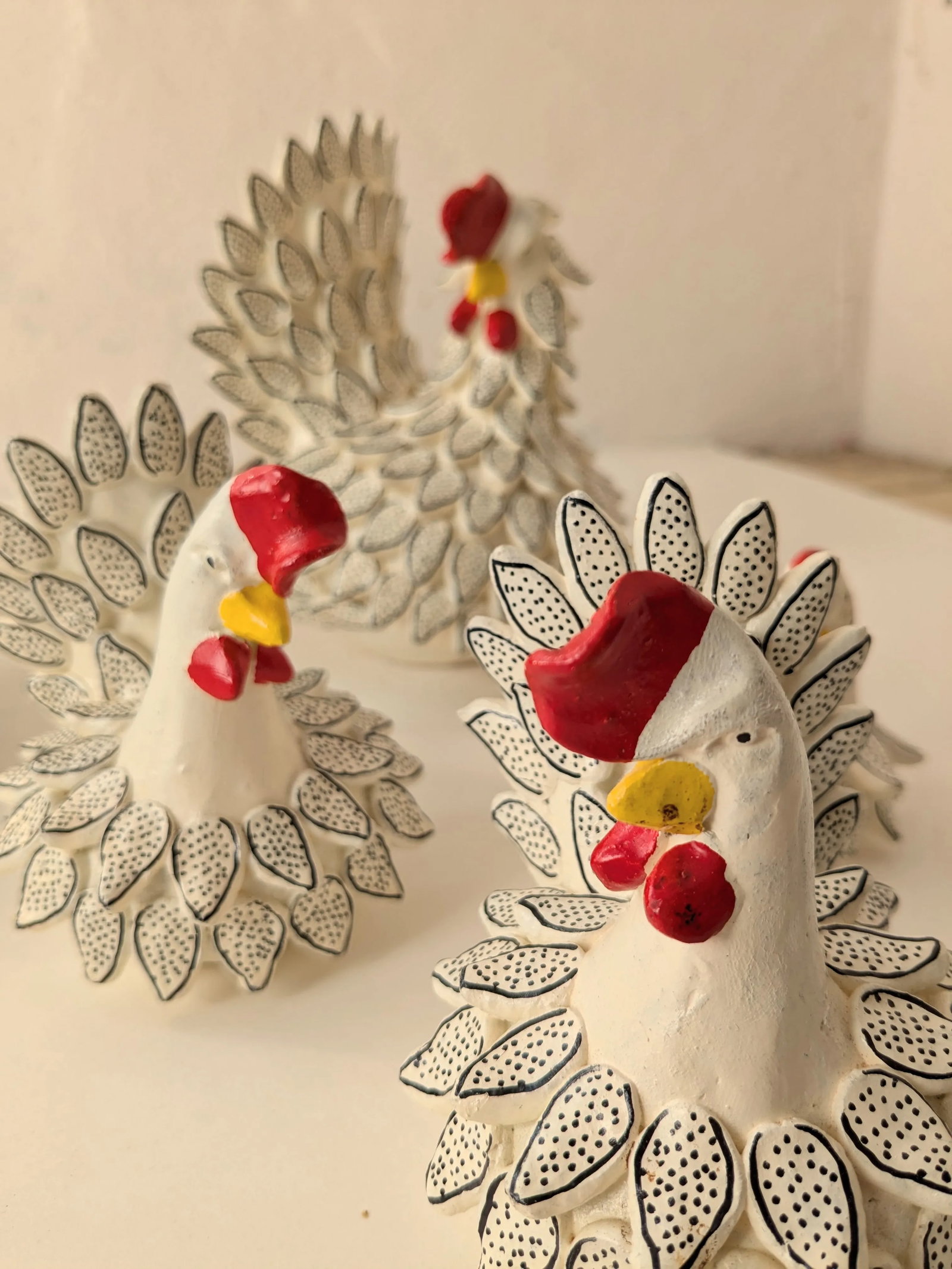 Set of 7 South American Clay Folk Art Chickens – Hand-Painted - 10