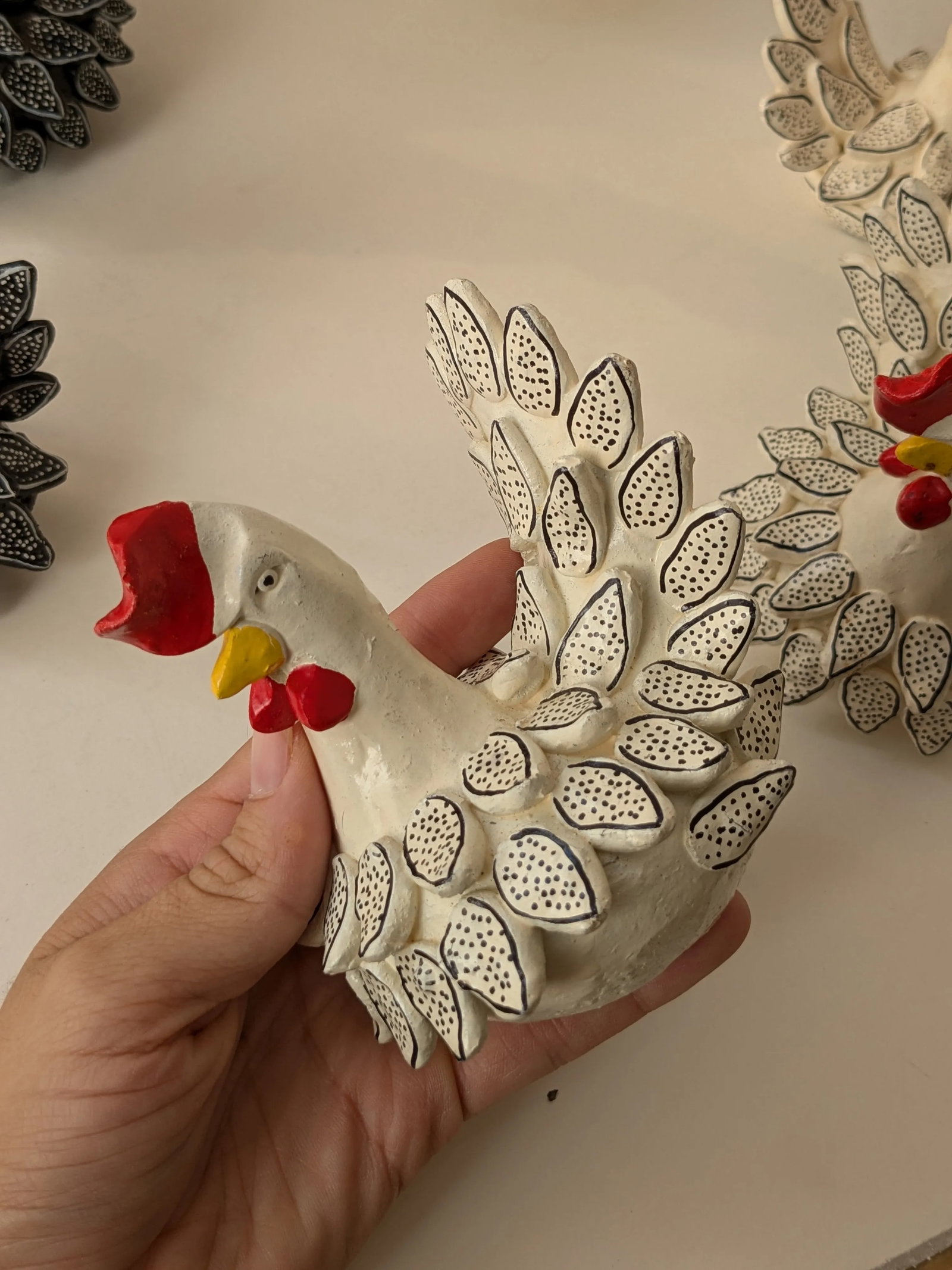 Set of 7 South American Clay Folk Art Chickens – Hand-Painted - 11