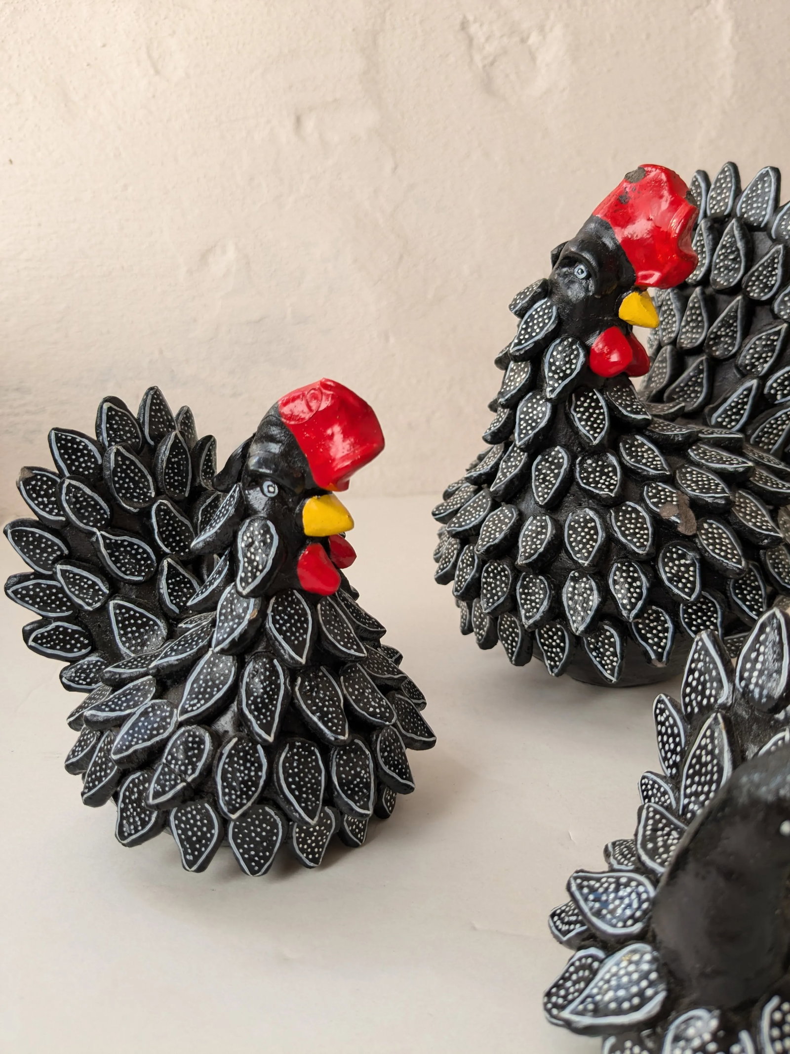 Set of 7 South American Clay Folk Art Chickens – Hand-Painted - 2