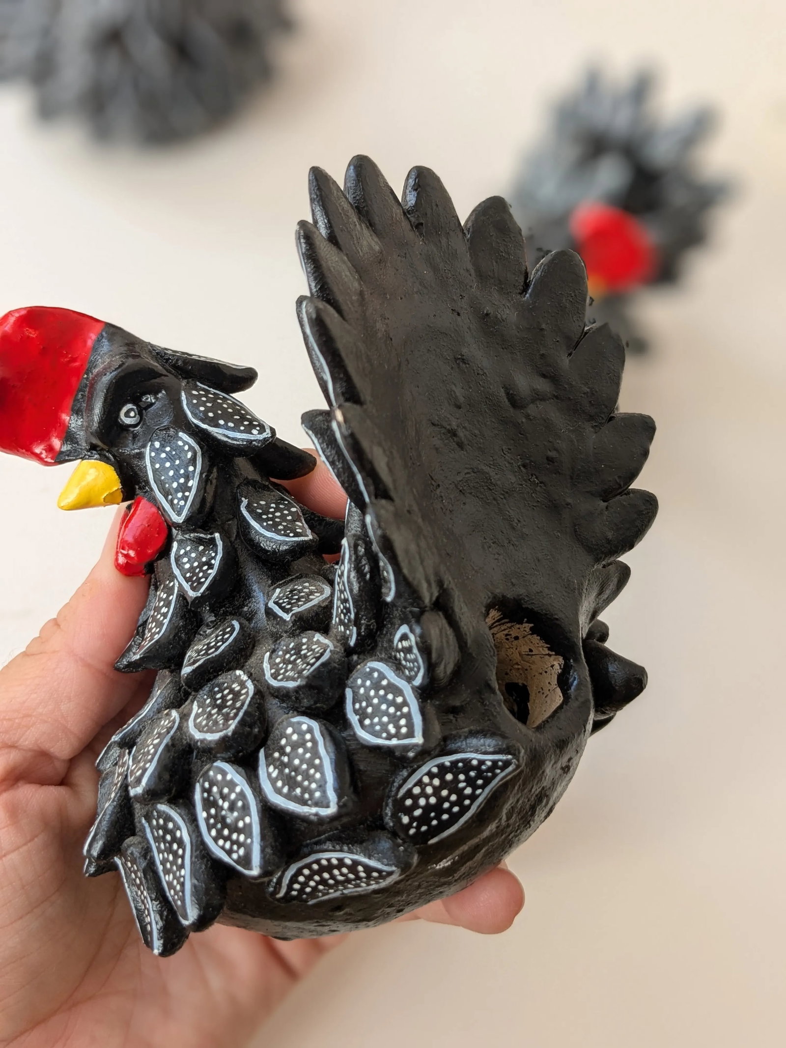 Set of 7 South American Clay Folk Art Chickens – Hand-Painted - 3