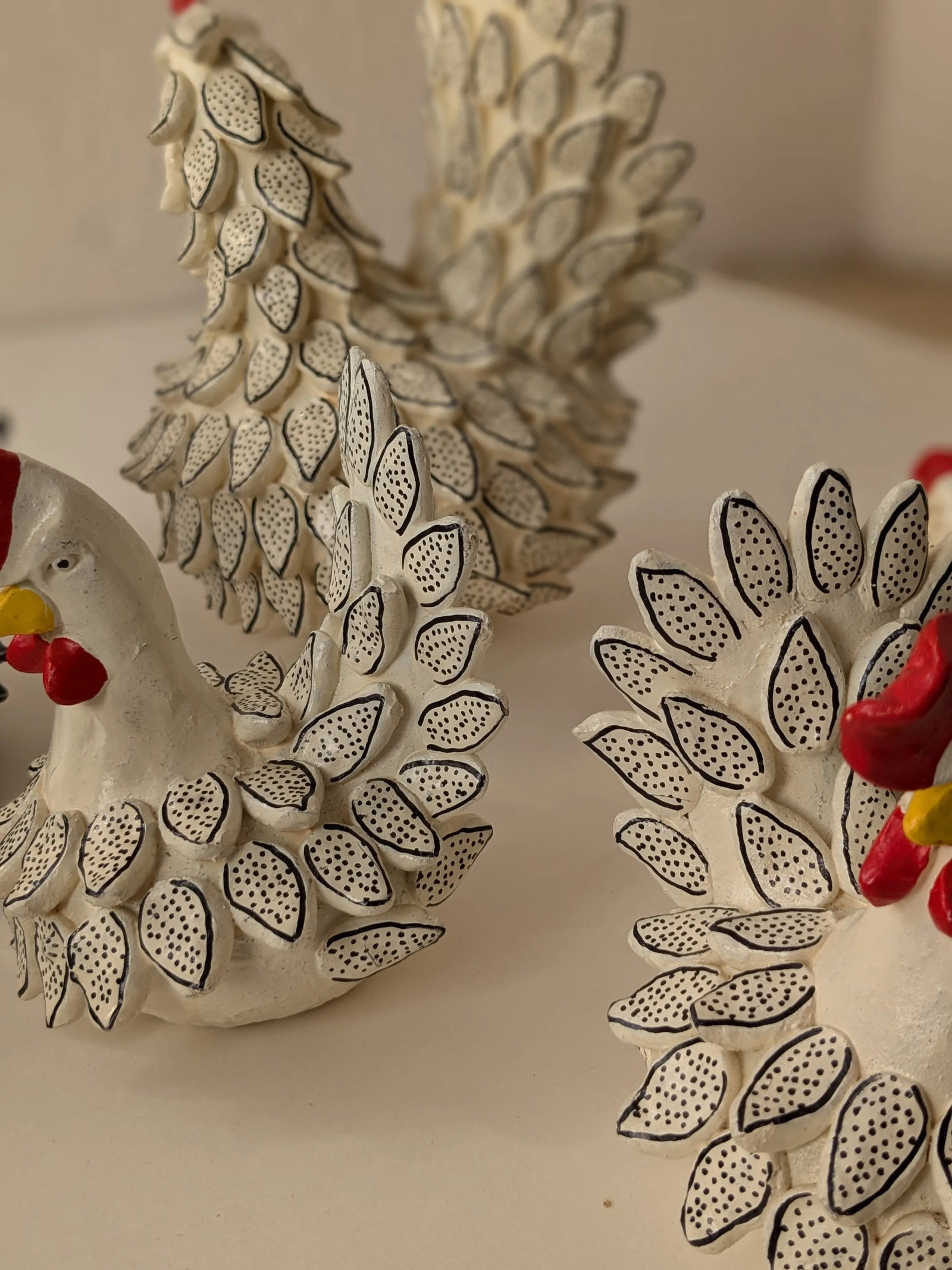 Set of 7 South American Clay Folk Art Chickens – Hand-Painted - 4