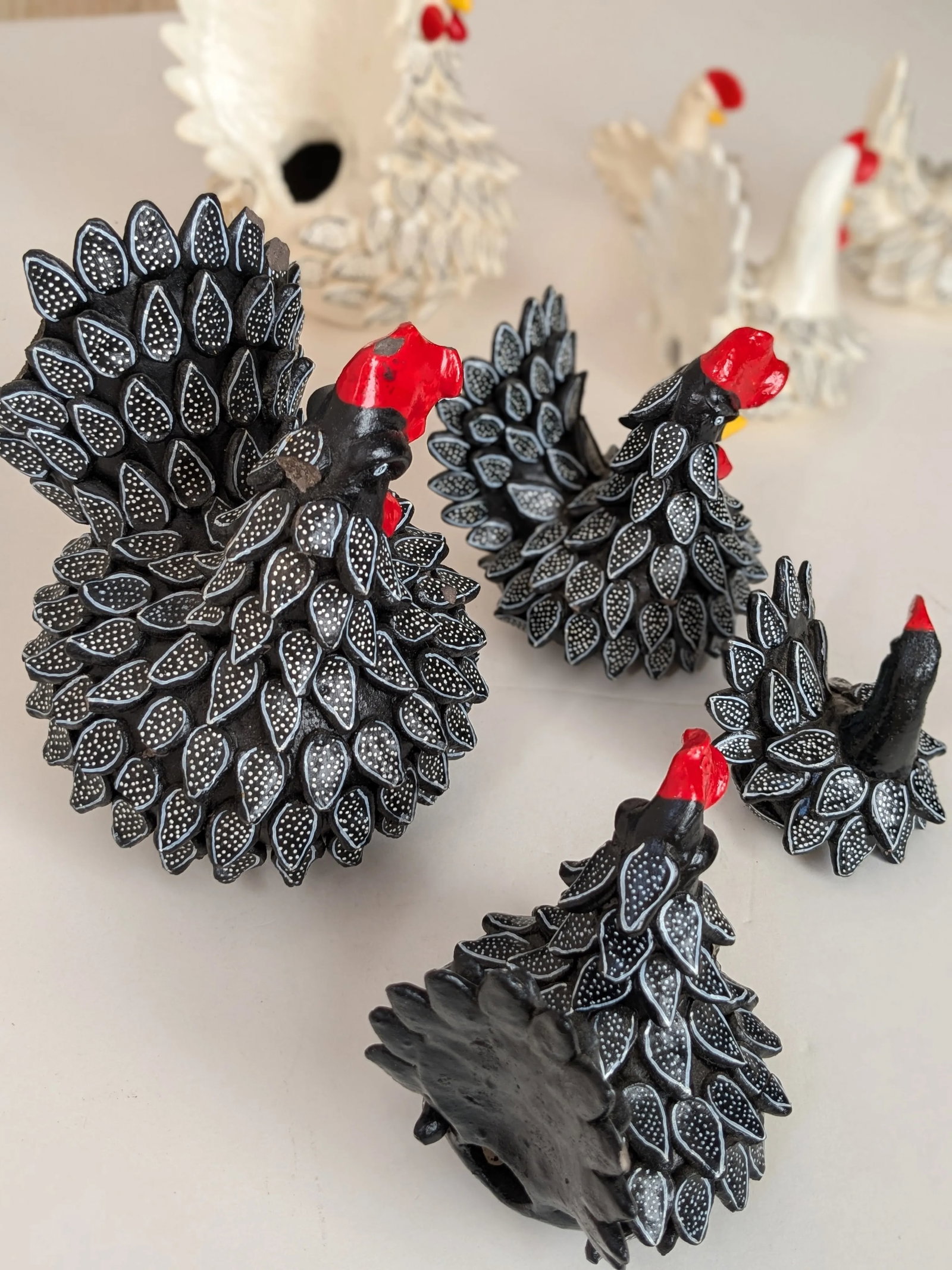 Set of 7 South American Clay Folk Art Chickens – Hand-Painted - 6