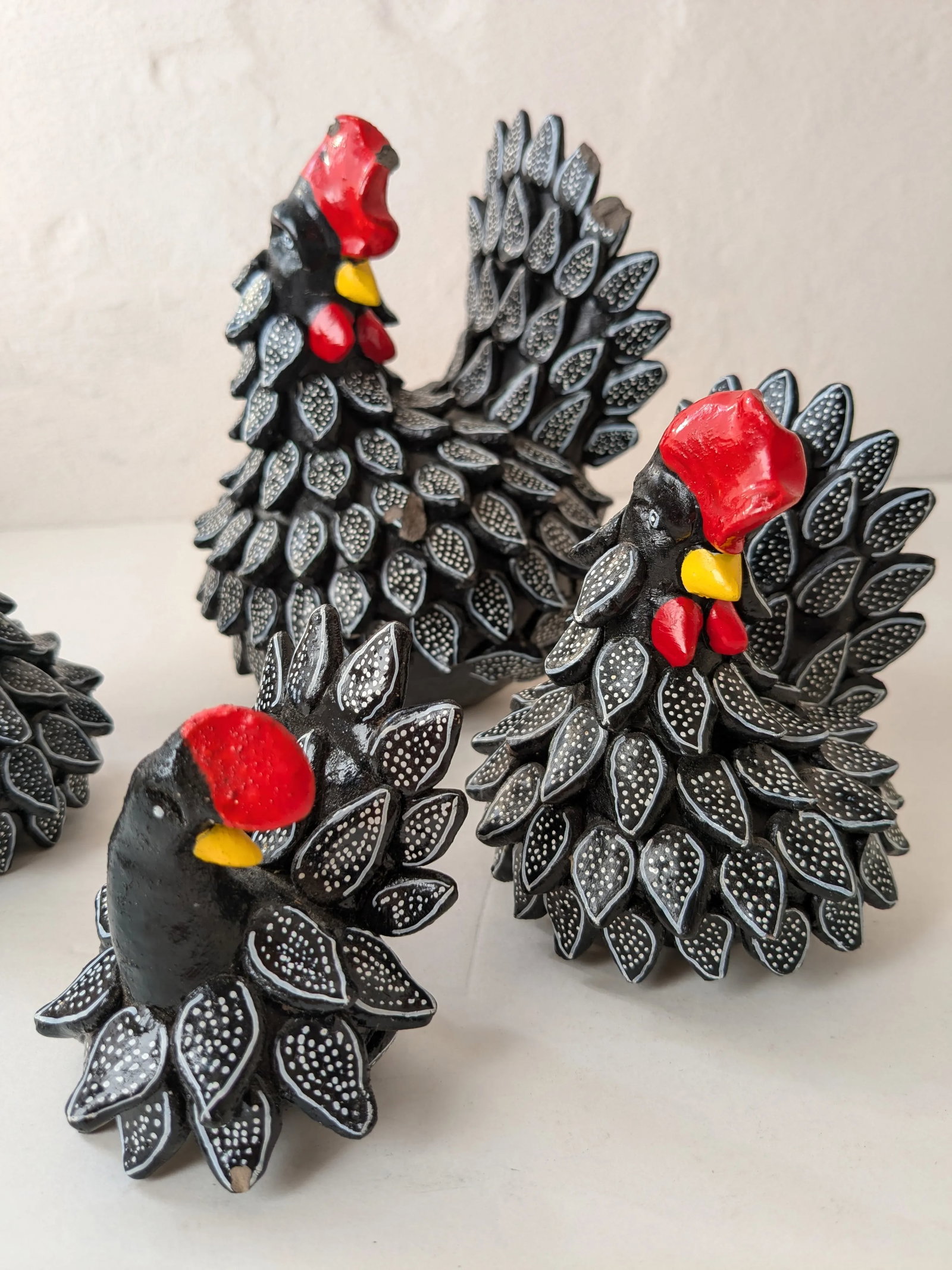 Set of 7 South American Clay Folk Art Chickens – Hand-Painted - 8