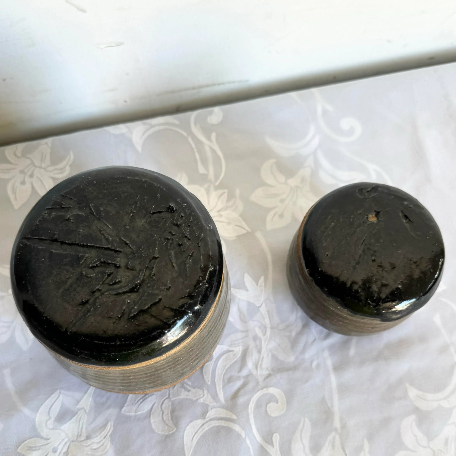 Vintage Hand Made Pottery Jars With Lids - 2 Pieces - 2