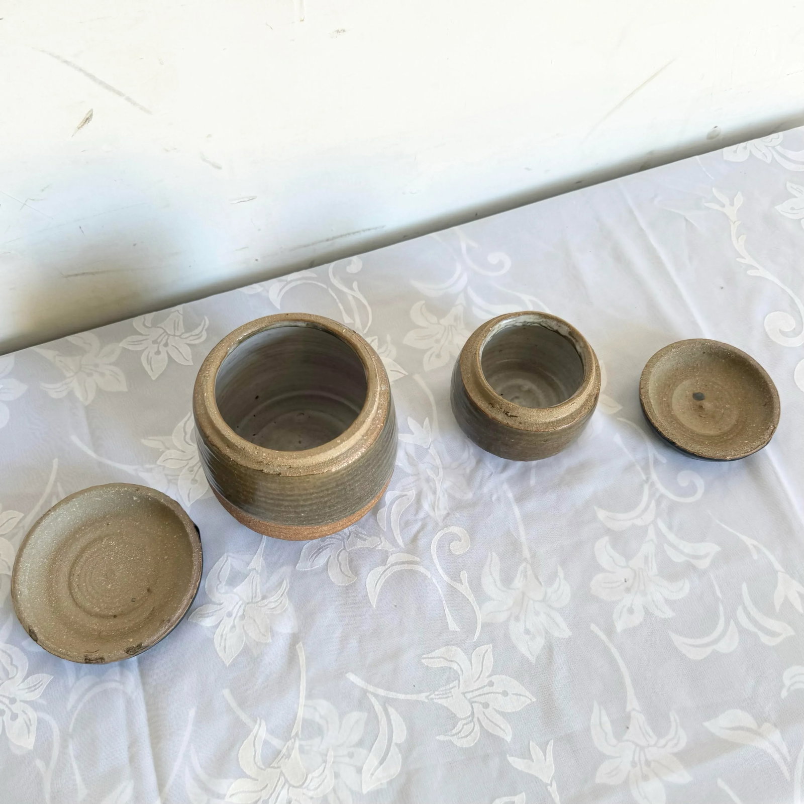 Vintage Hand Made Pottery Jars With Lids - 2 Pieces - 3