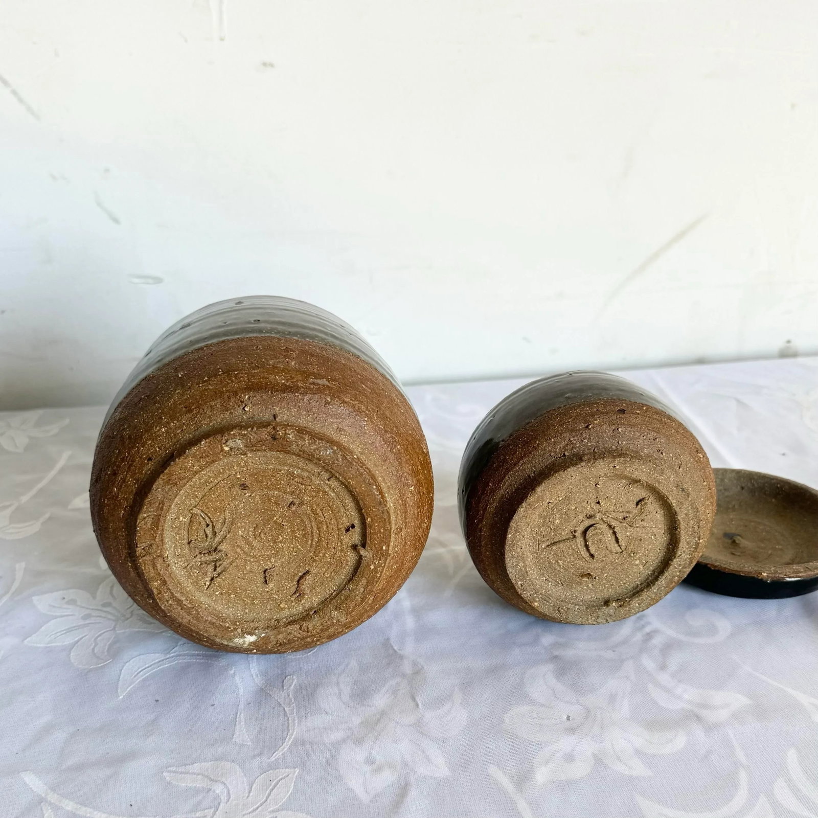 Vintage Hand Made Pottery Jars With Lids - 2 Pieces - 5