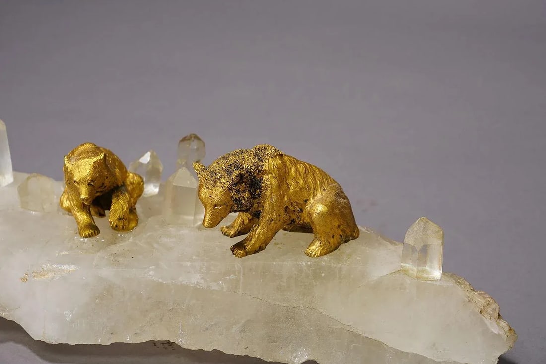 Pair Antique Vienna Bronce Bears on a Crystal Rock - 3