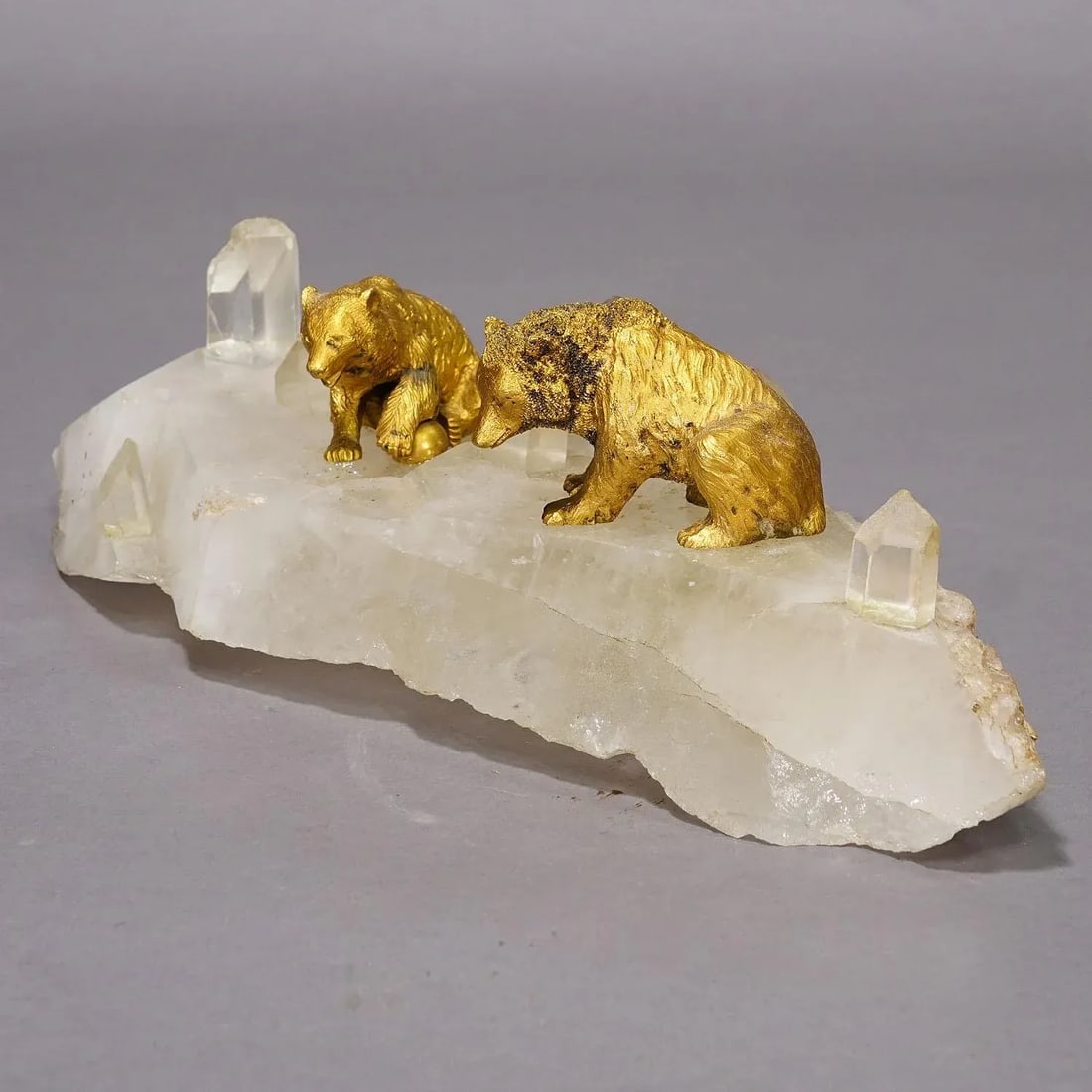 Pair Antique Vienna Bronce Bears on a Crystal Rock - 5