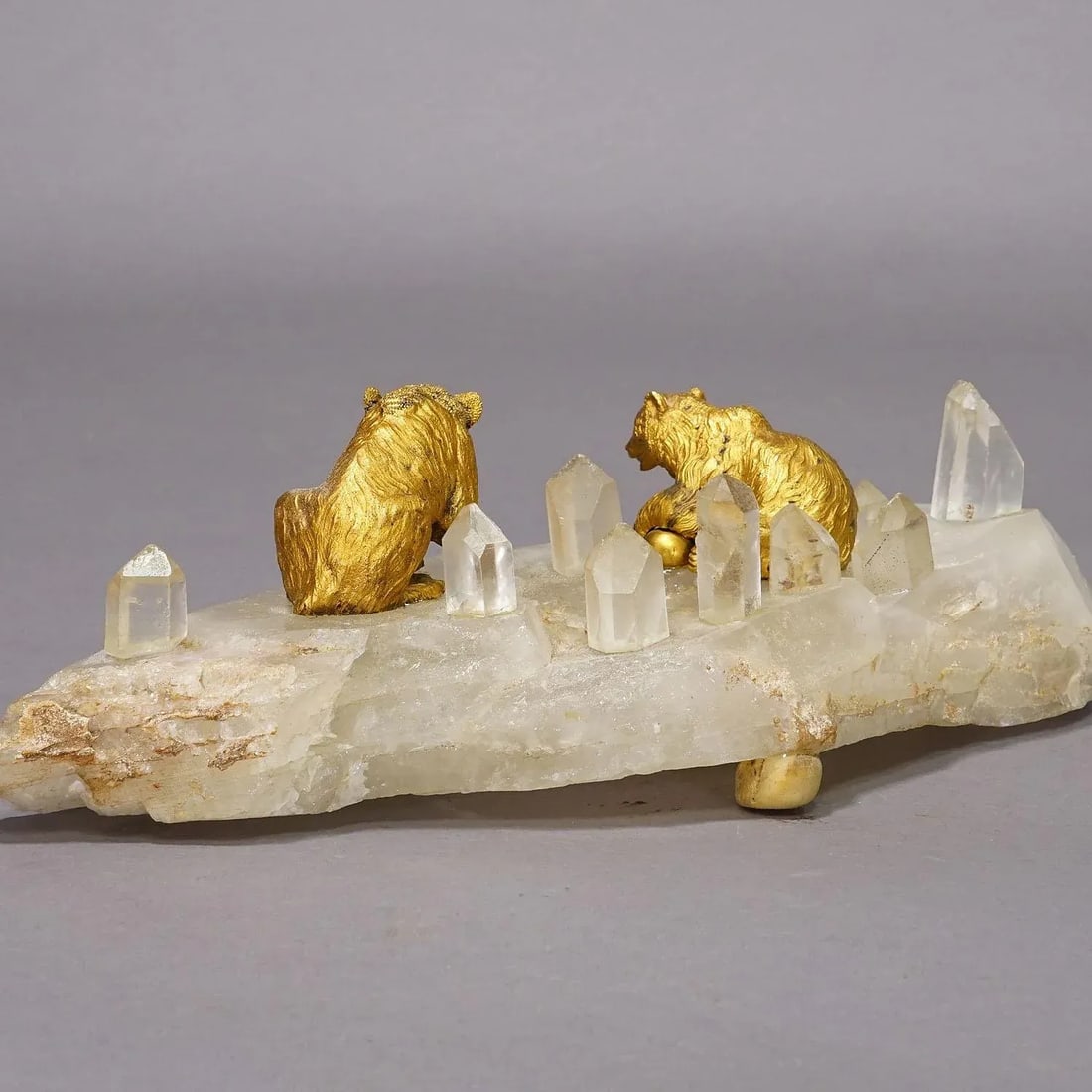 Pair Antique Vienna Bronce Bears on a Crystal Rock - 6